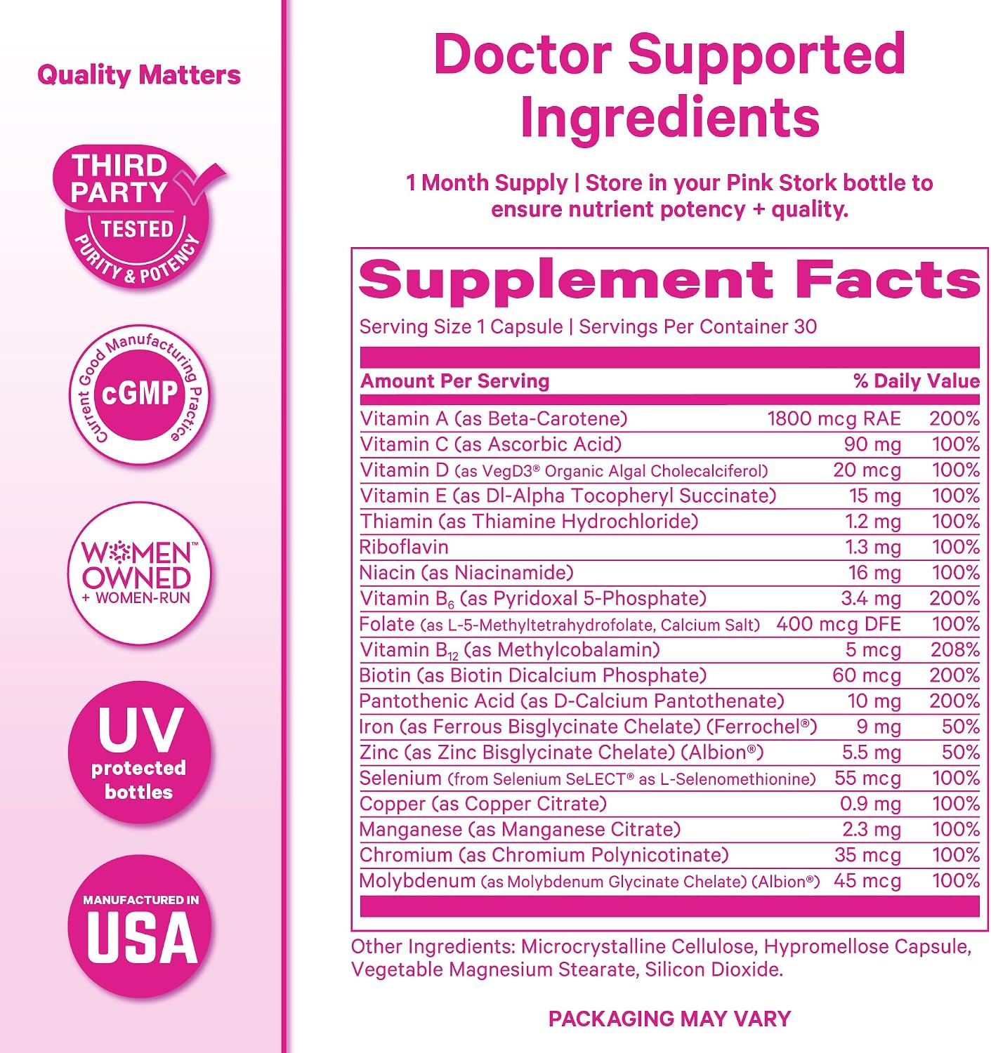 Pink Stork Total Women's Multivitamin, 19 Essential Vitamins, 30 Capsules