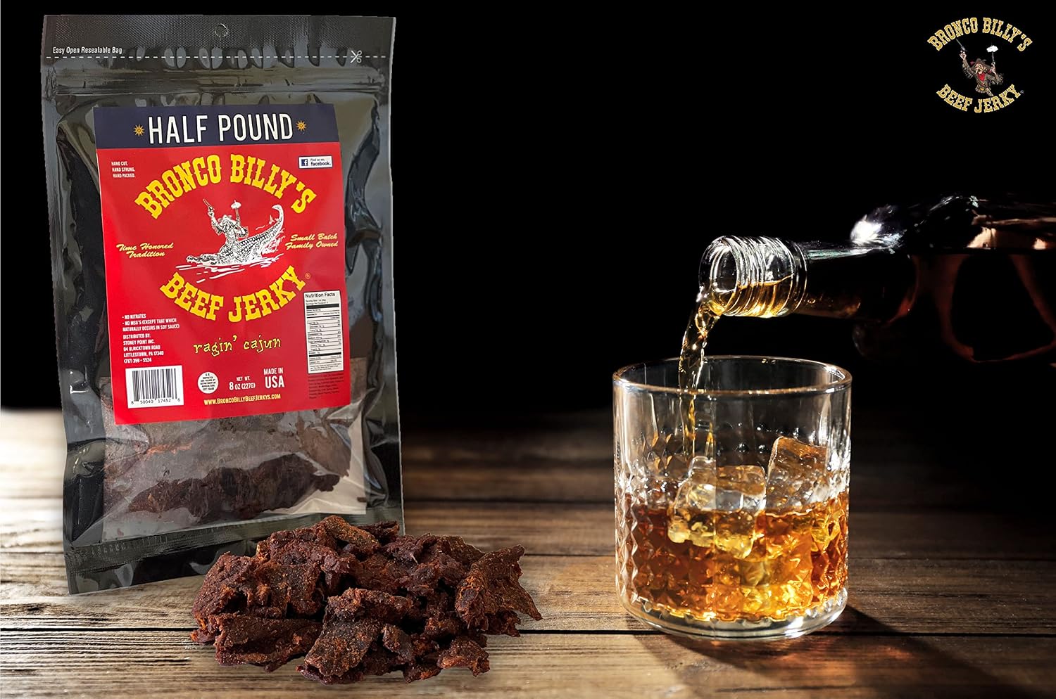 Bronco Billy's Beef Jerky Hickory Smoked Old Country Half Pound Resealable Bag