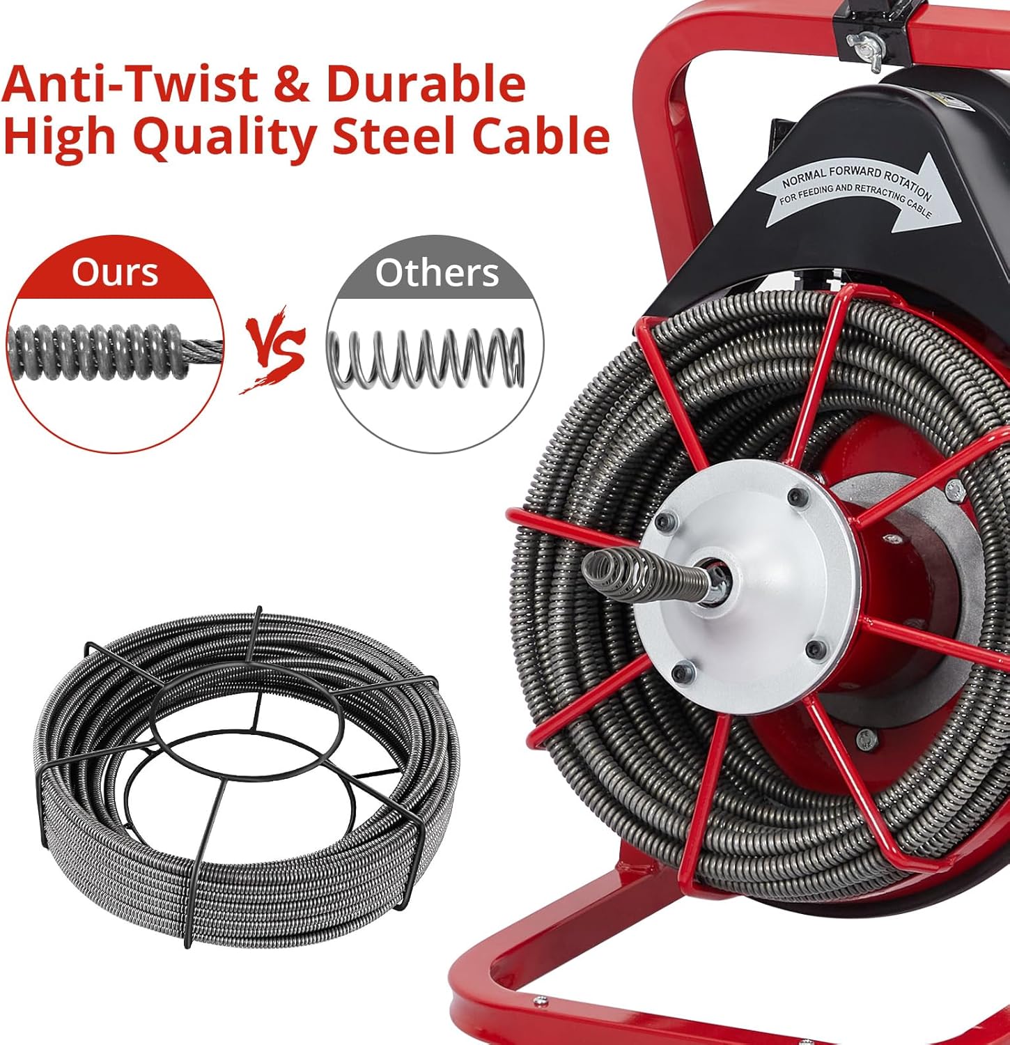 GarveeLife 75 ft 3/8 in Electric Drain Cleaner Machine Auto Feed Drain Auger for 1 to 4 in Pipes Professional Sewer Snake with 4 Cutters Gloves