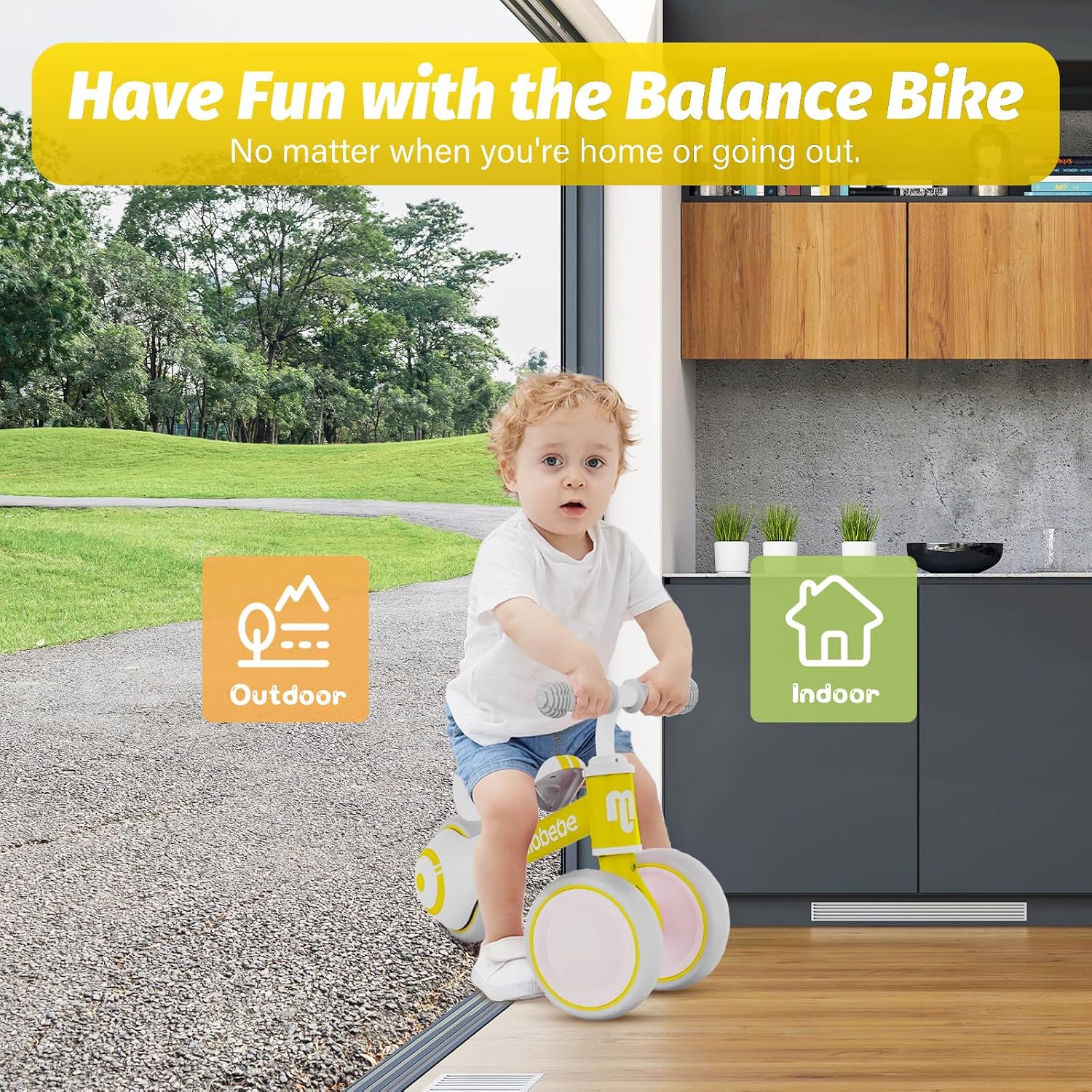 Baby Balance Bike, Cute Toddler Bikes 12-36 Months Gifts for 1 Year Old Girl Bike to Train Baby from Standing to Running with Adjustable Seat Silent & Soft 3 Wheels