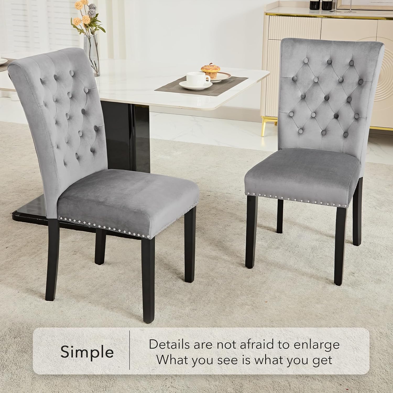 adochr Velvet Dining Chairs Set of 2, Parsons Kitchen Chair, Blue