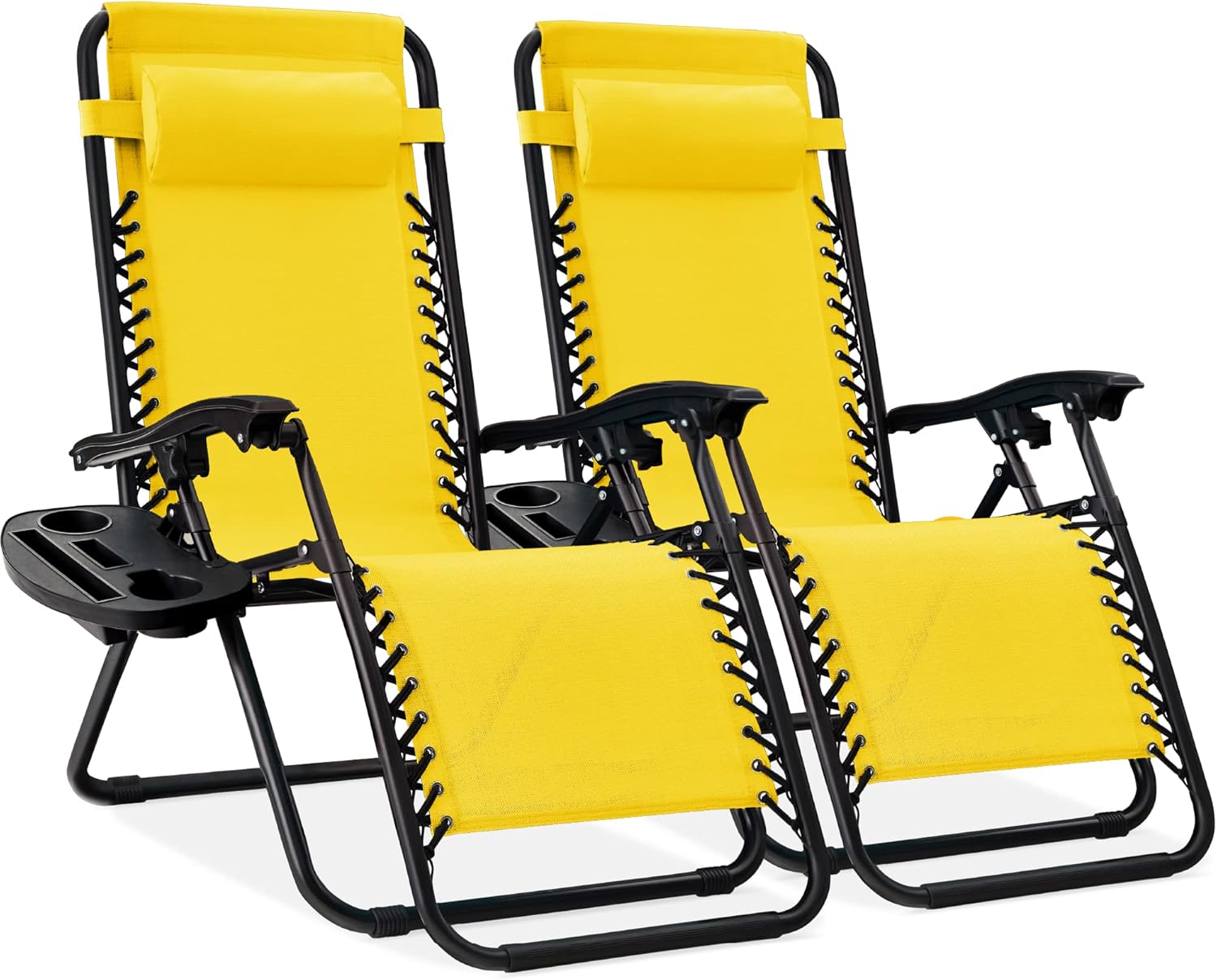 Best Choice Products Set of 2 Adjustable Steel Mesh Zero Gravity Lounge Chair Recliners w/Pillows and Cup Holder Trays - Light Blue