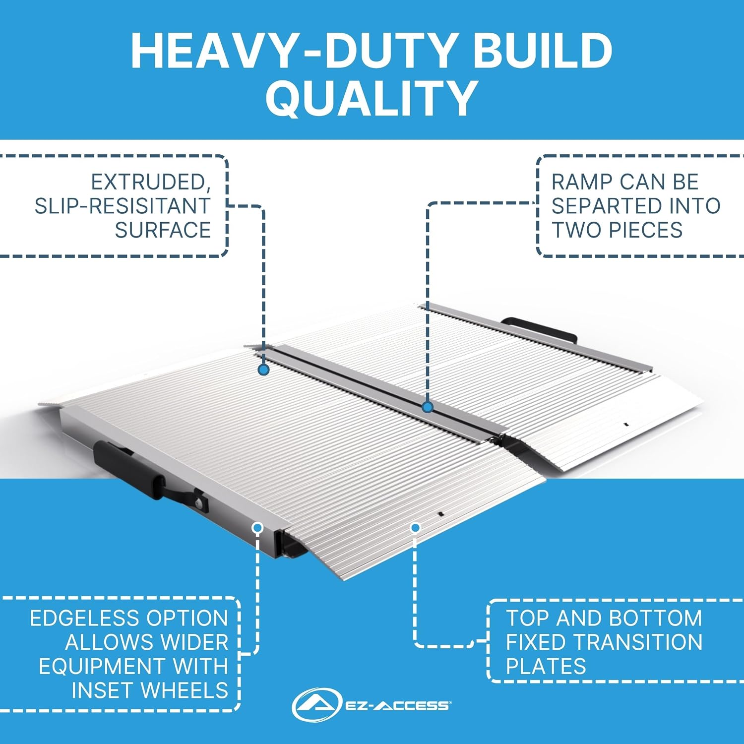 EZ-ACCESS TRAVERSE Aluminum Singlefold Folding Ramp, Portable Loading Ramps for Wheelchairs, Motorcycles, Lawn Tractors & ATVs, Heavy Duty Aluminum Folding Ramps with Carrying Handles (Silver, 4 Foot)