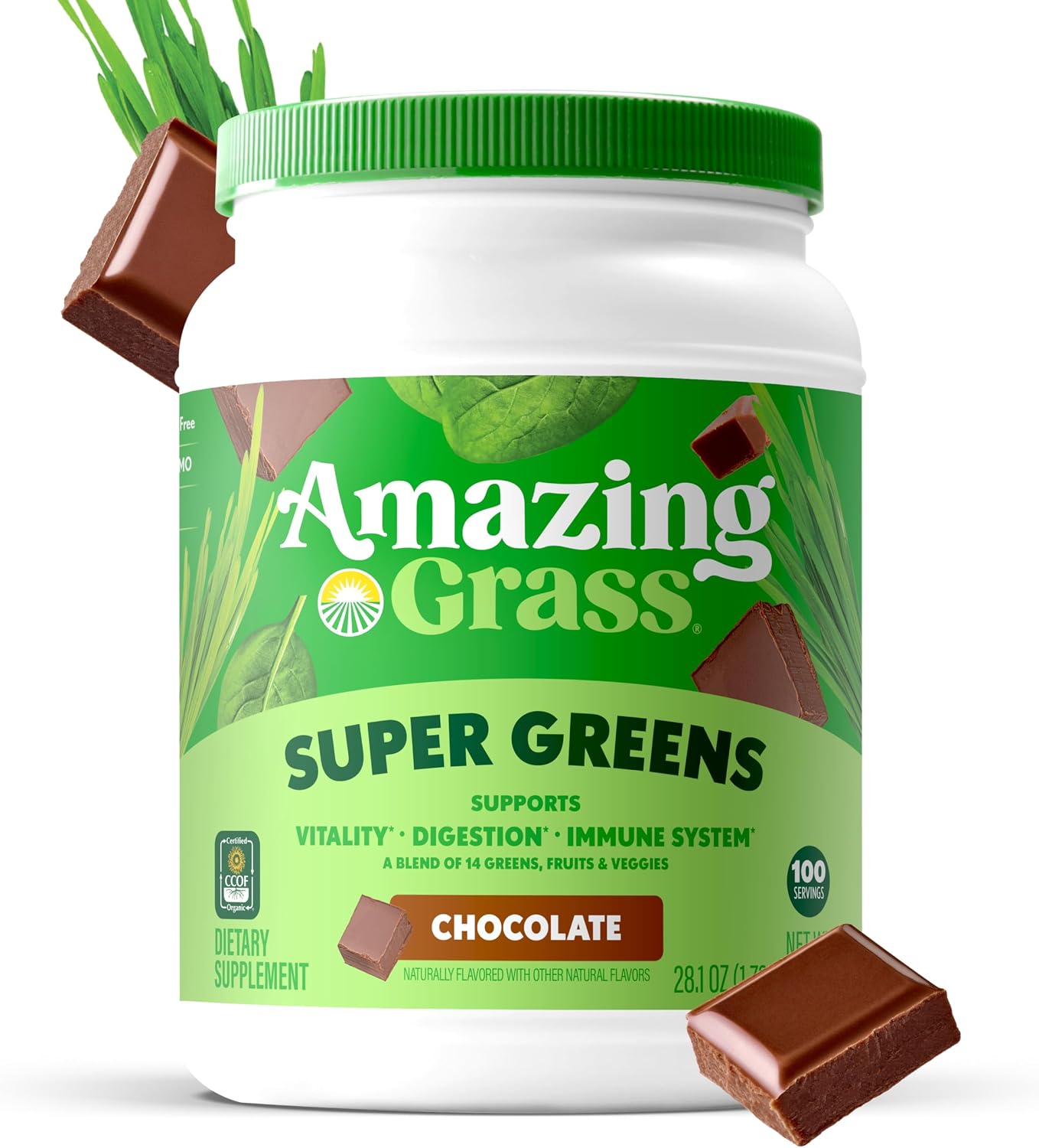 Amazing Grass Super Greens Powder Original, 60 Servings, 16.9 oz | Organic Greens Superfood Powder with Spirulina, Beet Root, Probiotics & Digestive Enzymes to Support Digestion