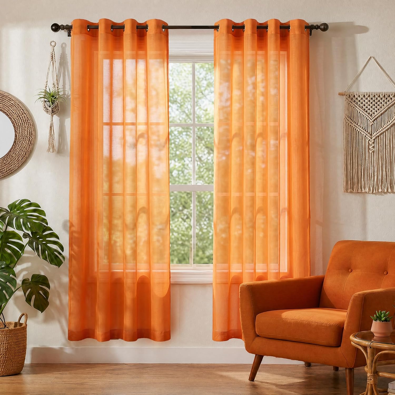 KOUFALL White Sheer Curtains 72 Inches Long for Bedroom Set of 2 Panels Grommet Faux Linen Window Voile Semi Baisc Decorative Sheer Curtains for