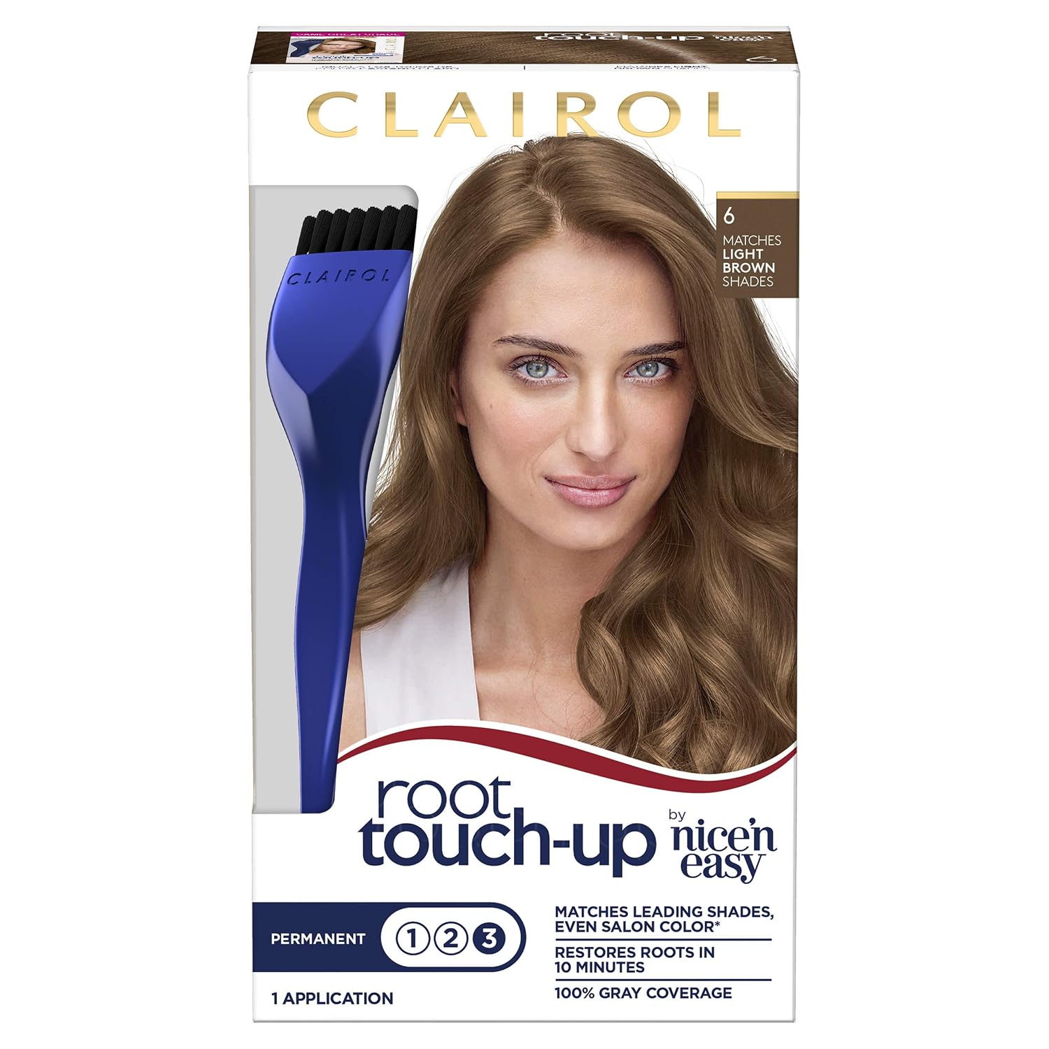 Clairol Root Touch Up Permanent Hair Dye, 6 Light Brown, Pack of 2