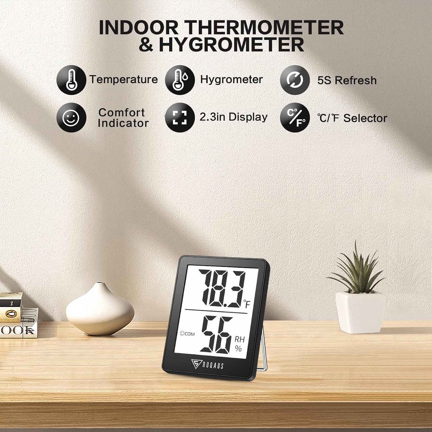 DOQAUS 3 Pack Digital Hygrometer Indoor Thermometer Humidity Monitor Black