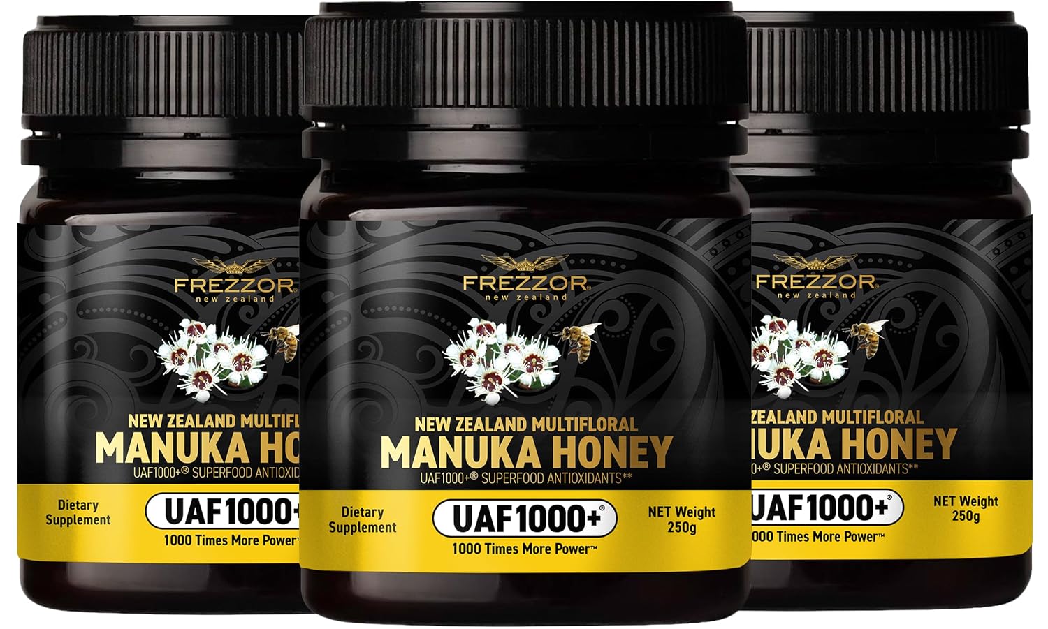 FREZZOR Premium New Zealand Raw Multifloral Manuka Honey with UAF1000+ Super Antioxidant, 230% More Bioactive, Best Support for Everyday Wellness