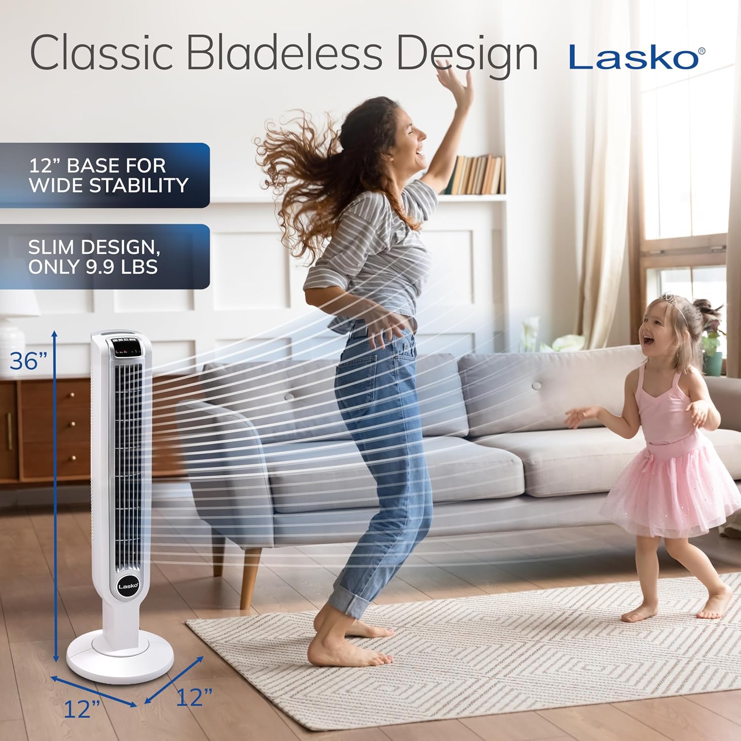 Lasko Oscillating Tower Fan with Remote Control - 36" - 2510 - White | Timer, Quiet Standing Fan for Bedroom, Office, and Home, 3 Speeds, Powerful Cooling Air