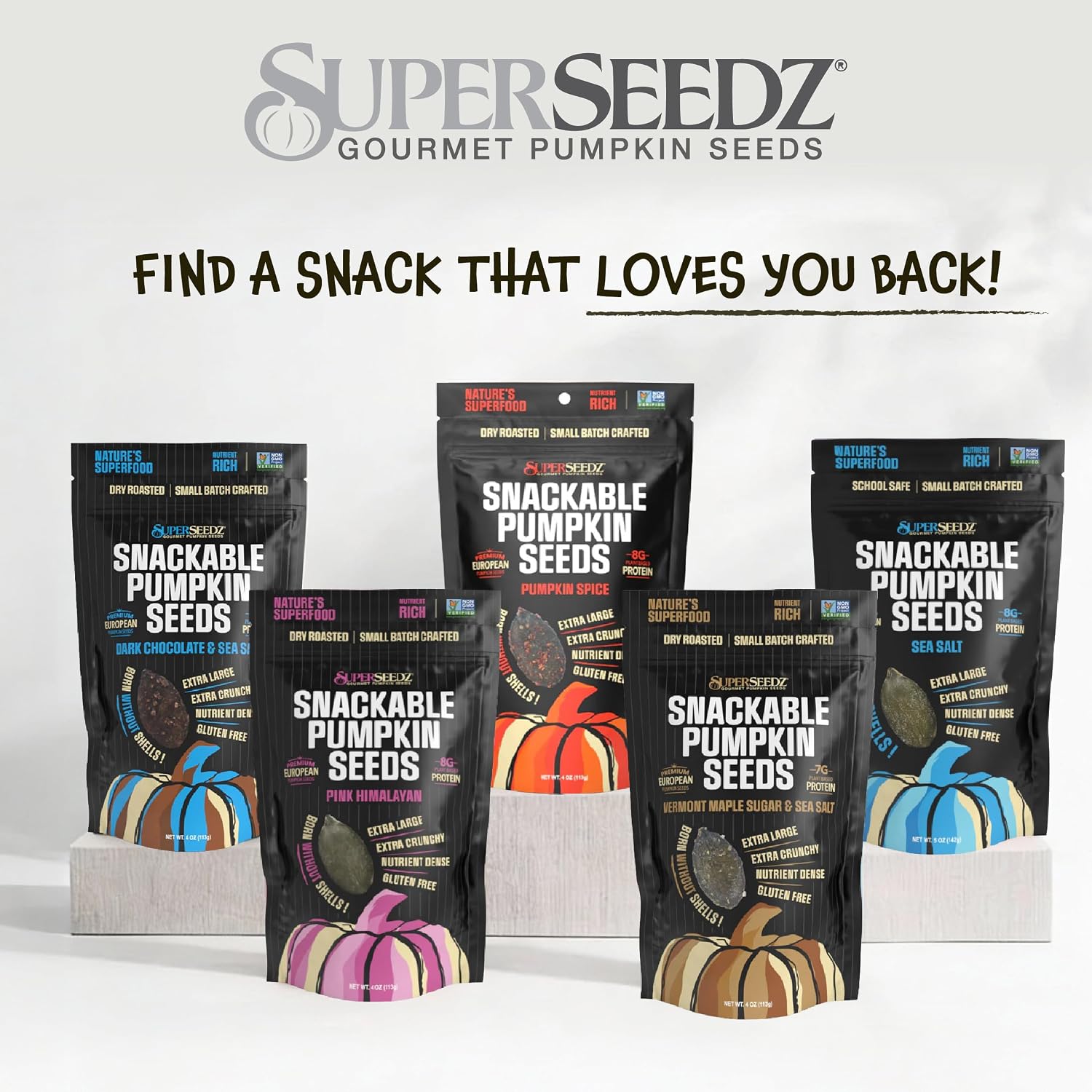 SuperSeedz Dry Roasted Pumpkin Seeds with Sea Salt w/8g Protein (5oz Bag) | Nn-GMO, Gluten-Free, Keto Snacks – Nut-Free & School Friendly Organic Pumpkin Seeds – Large European No Shell Pepitas