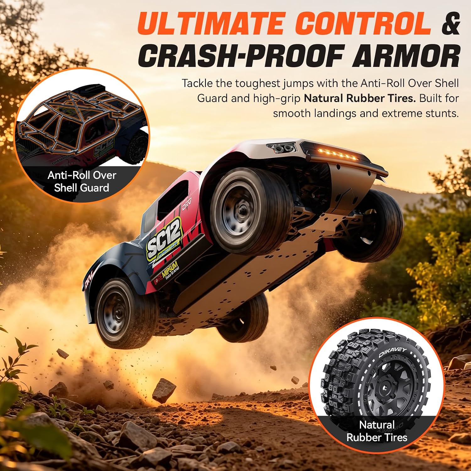1/12 Brushless Remote Control Car RTR, 42MPH (70+Km/H 4WD Rc Short-Course Truck, Amateur-Level Rc Drift Car, Equipped with 3s 2200 Mah Battery, All-Terrain Tires, Suitable for Adults-RED