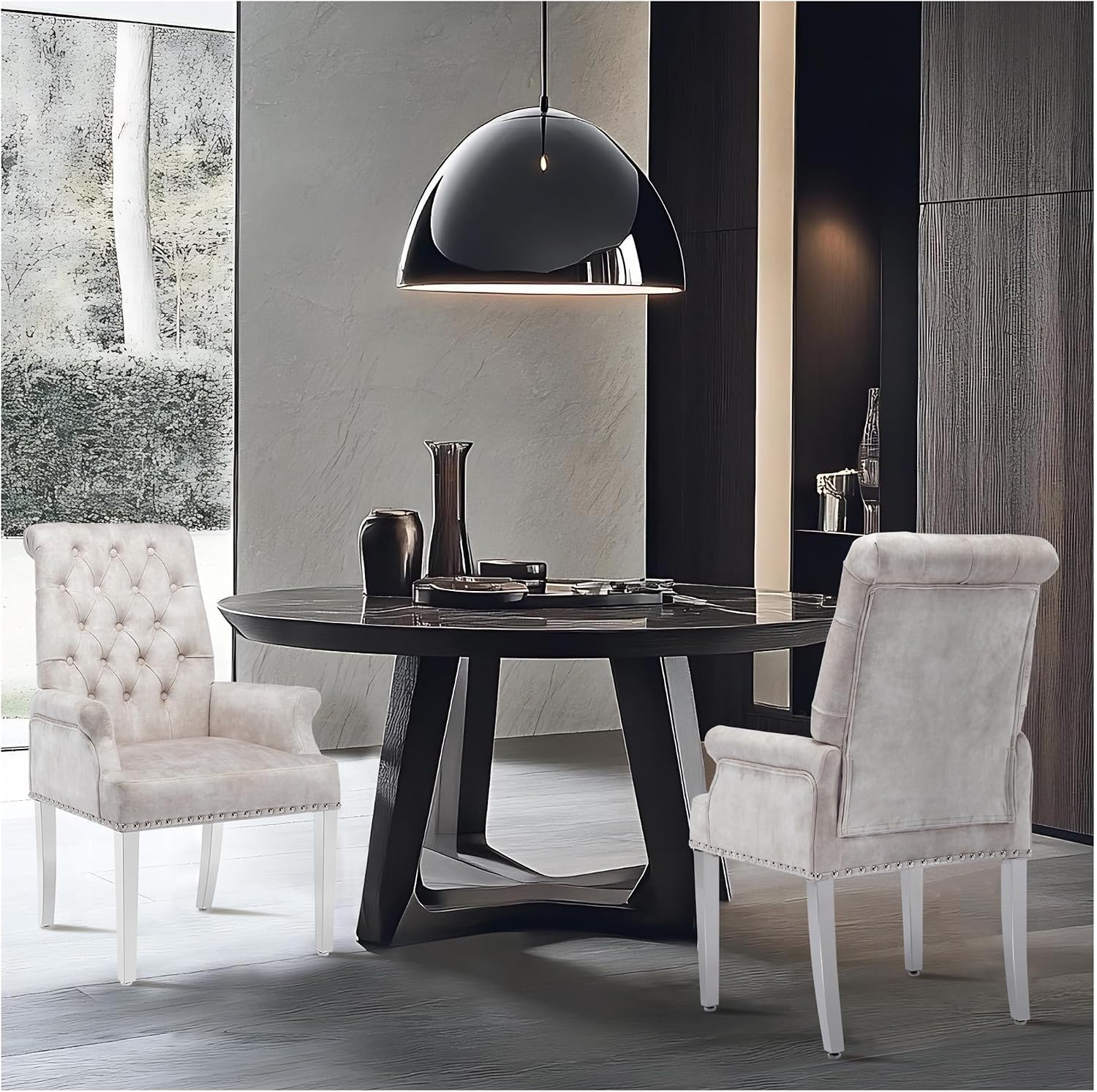adochr Dining Chairs with Arms,Linen High Back Dining Room Chairs, Beige