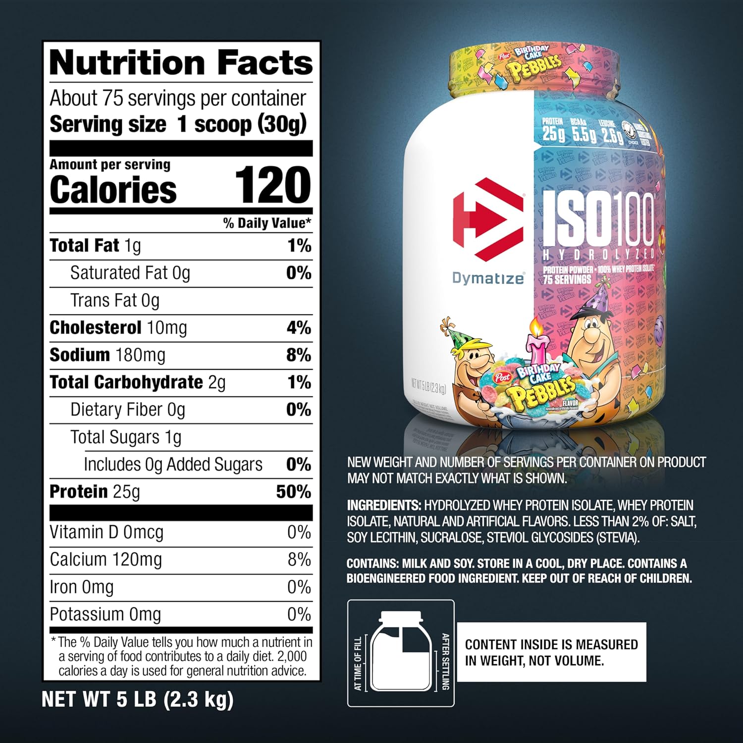 Dymatize ISO100 Protein Powder, 100% Whey Isolate, Birthday Cake | 25g Protein, Hydrolyzed, Fast-Absorbing, Supports Muscle Health, 5.5g BCAAs, Gluten-Free, 75 Servings, 5 lb