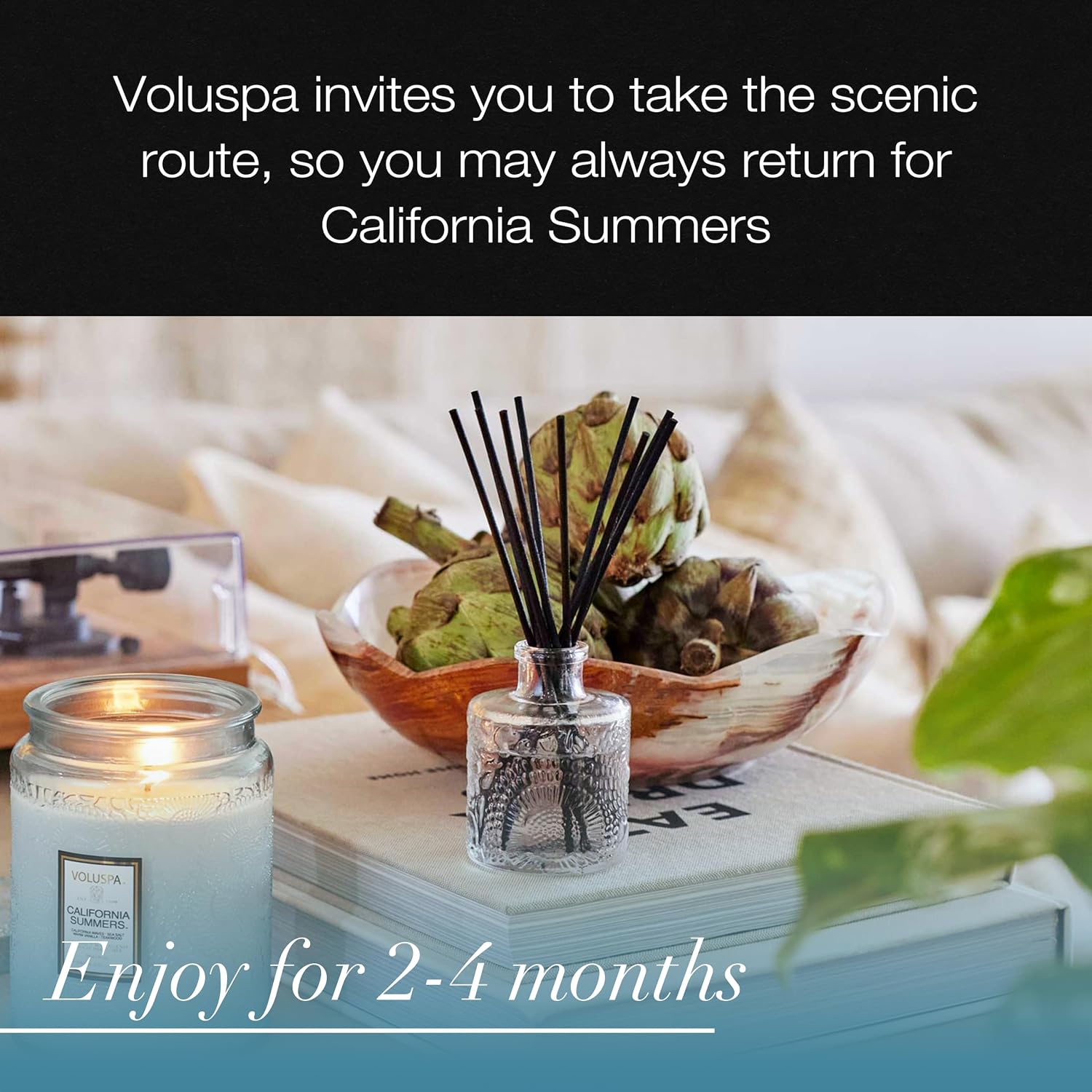Voluspa Santal Vanille Scented Reed Diffuser, 3.4 oz, Luxury Santal Diffuser, Oil Reed Diffusers for Home, Handcrafted in the USA