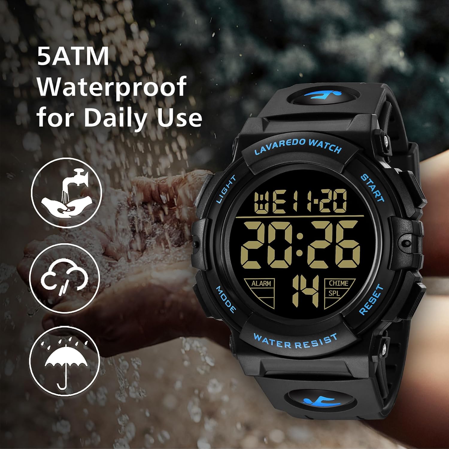 L LAVAREDO Mens Digital Watch Sports Military Watches Waterproof Outdoor Chronograph Wrist Watches for Men with LED Back Ligh/Alarm/Date