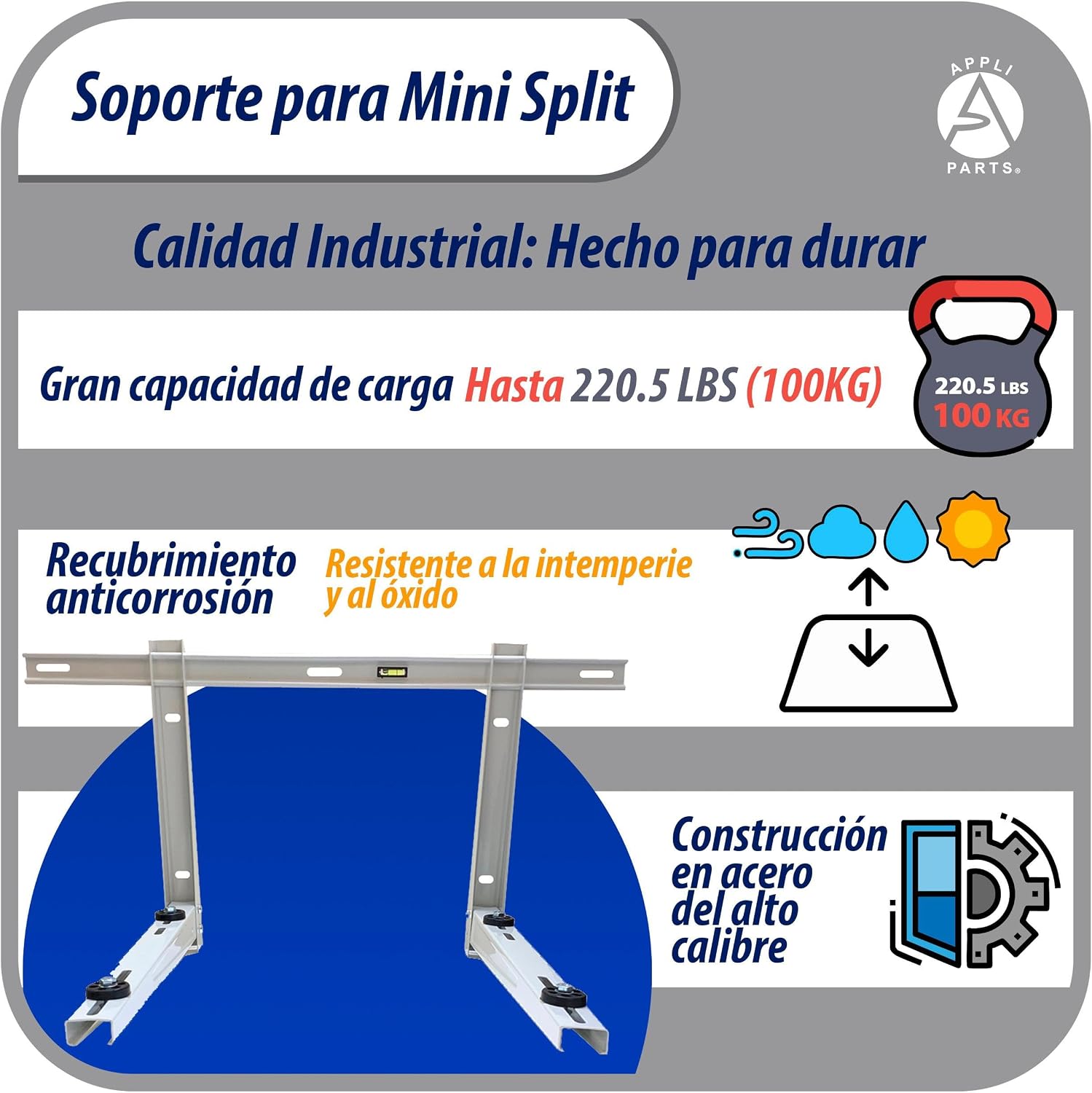 Appli Parts APAB-3160 Mini Split Wall Mounting Bracket, Heavy Duty Outdoor Support Up to 352 lbs. Fit 5000 to 36000 BTU Units, Includes Level Cross Bar, Anti Vibration Pads and Full Installation Kit