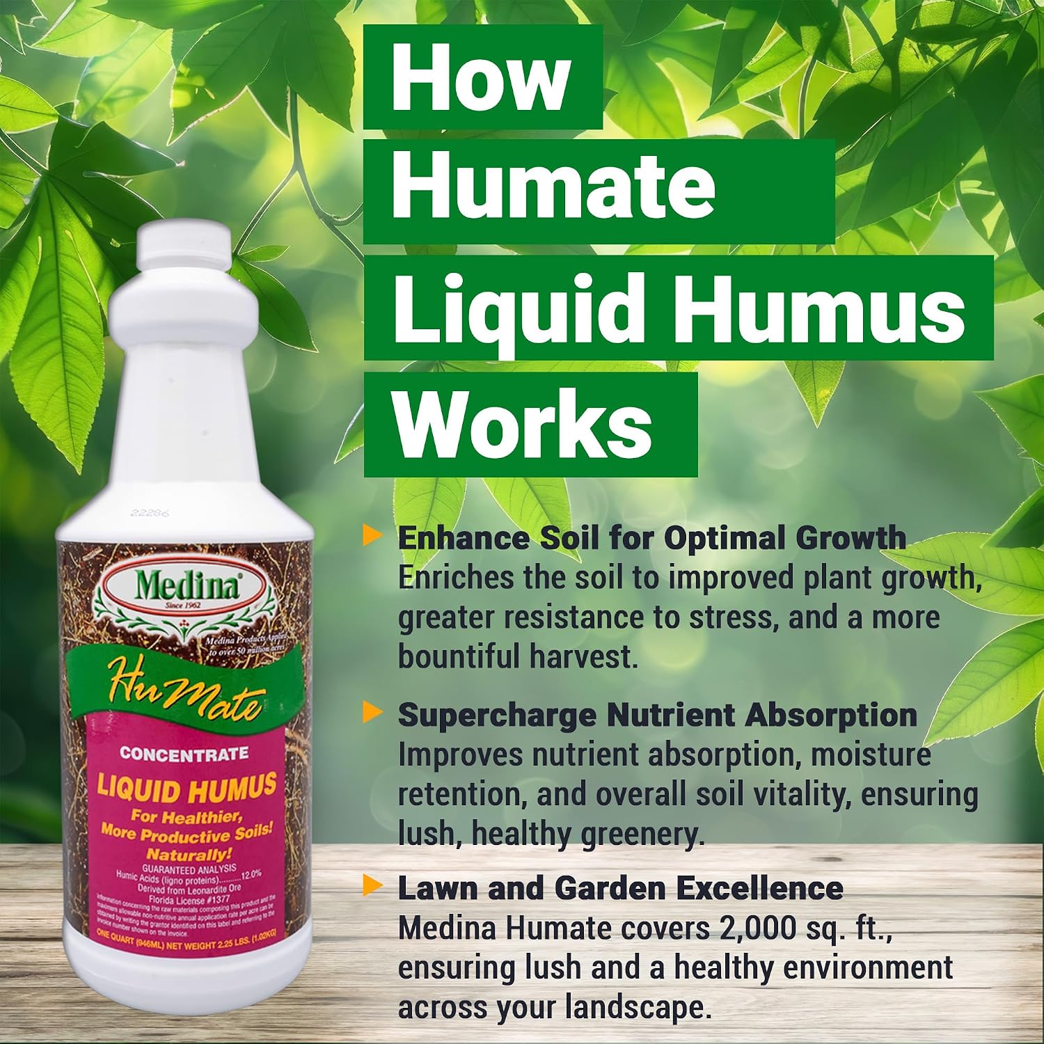 Medina Humate Humic Acid for Plants, 1 Gal, Concentrated Liquid Compost | Humic Acid for Lawn, Enhance Plant Growth, Moisture Retention, Nutrient Absorption, Humates for Soil, Covers 8000 Sq. Ft.
