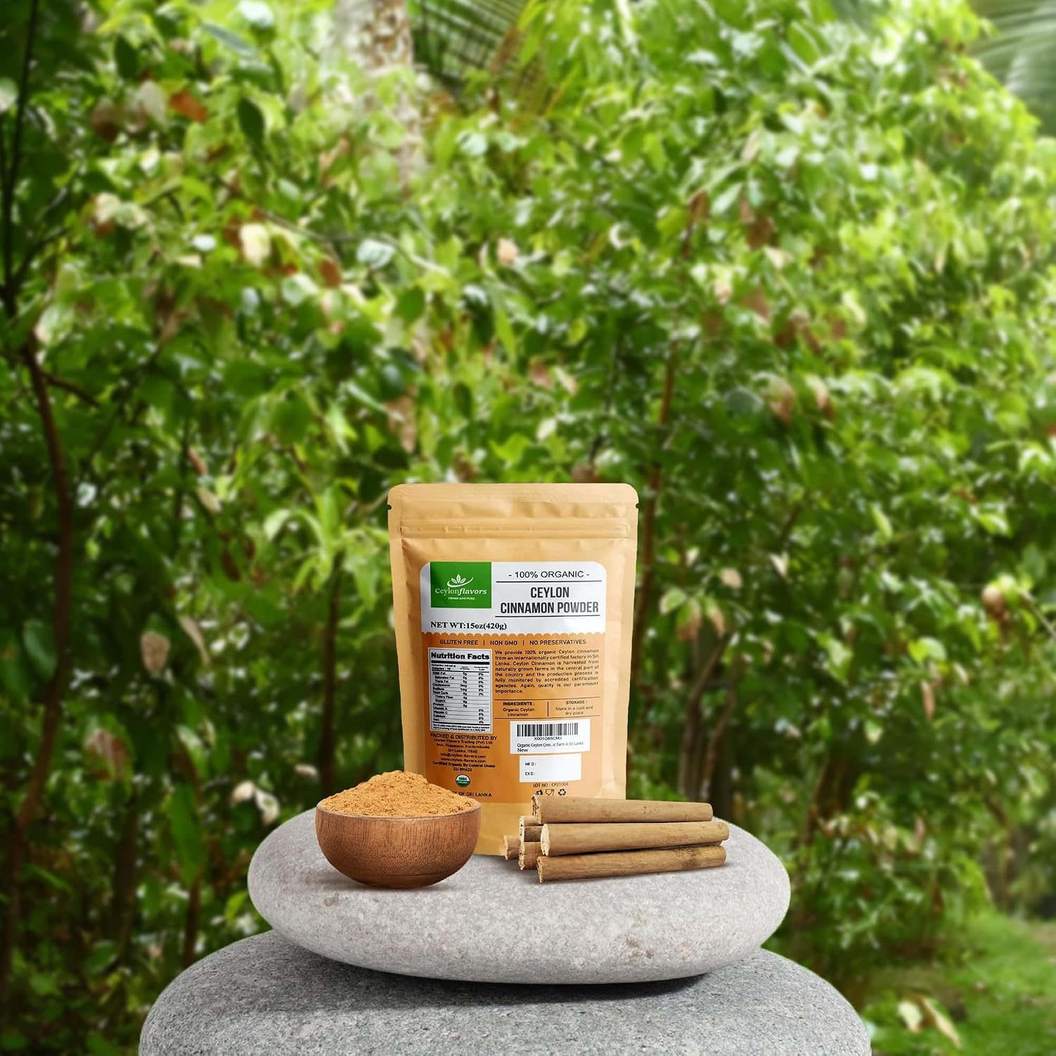 Organic Ceylon Cinnamon Powder, 15 oz, True Cinnamon, Premium Grade, Harvested & Packed from a USDA Certified Organic Farm in Sri Lanka