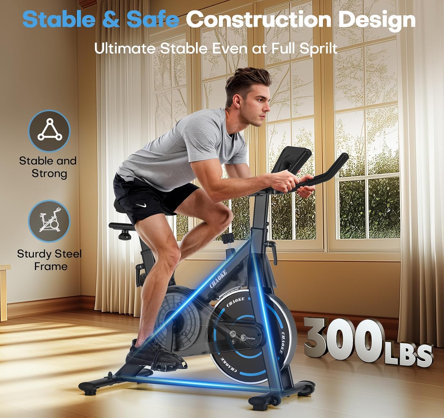 Exercise Bike, CHAOKE Quiet Magnetic Resistance 300LB Capacity Stationary Bike for Home with App Compatible