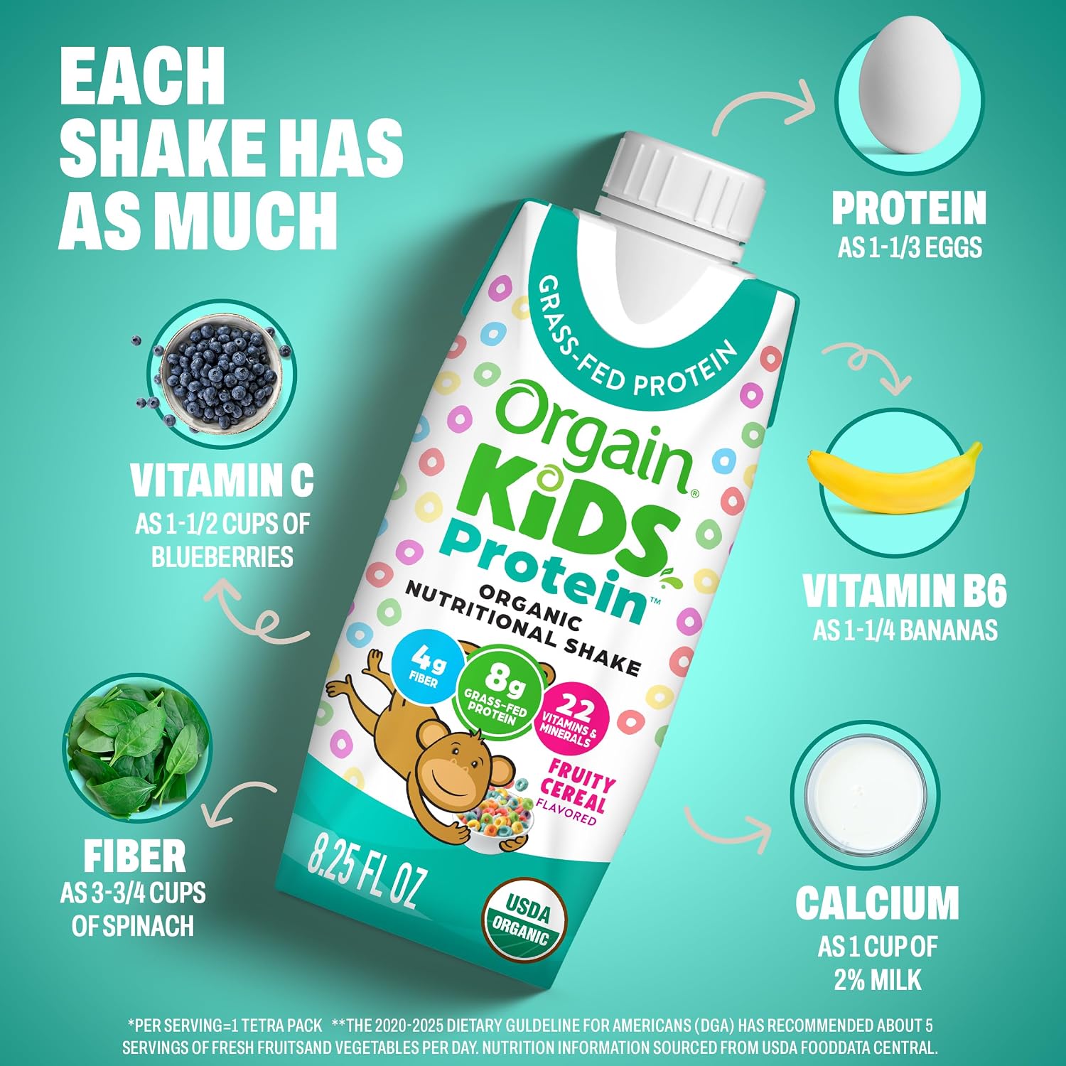 Orgain Organic Kids Dairy 8g Protein Shake, Chocolate, 8.25 oz, 12pk | Nutritional drink, grass-fed protein, 22 vitamins & minerals, 3g fiber, non-GMO, no soy, healthy snack for picky eaters