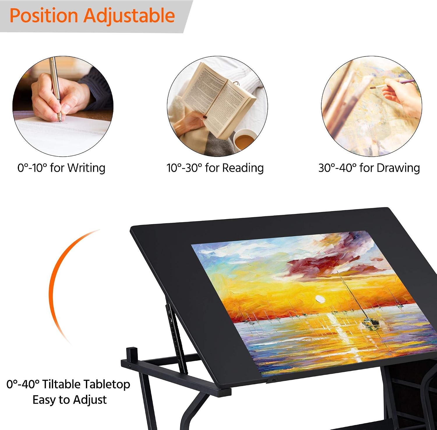 Topeakmart Height Adjustable Drafting Table Art Craft Desk Work Station Hobby Design Studio Tiltable Tabletop Drawing Desk with Stool & Storage