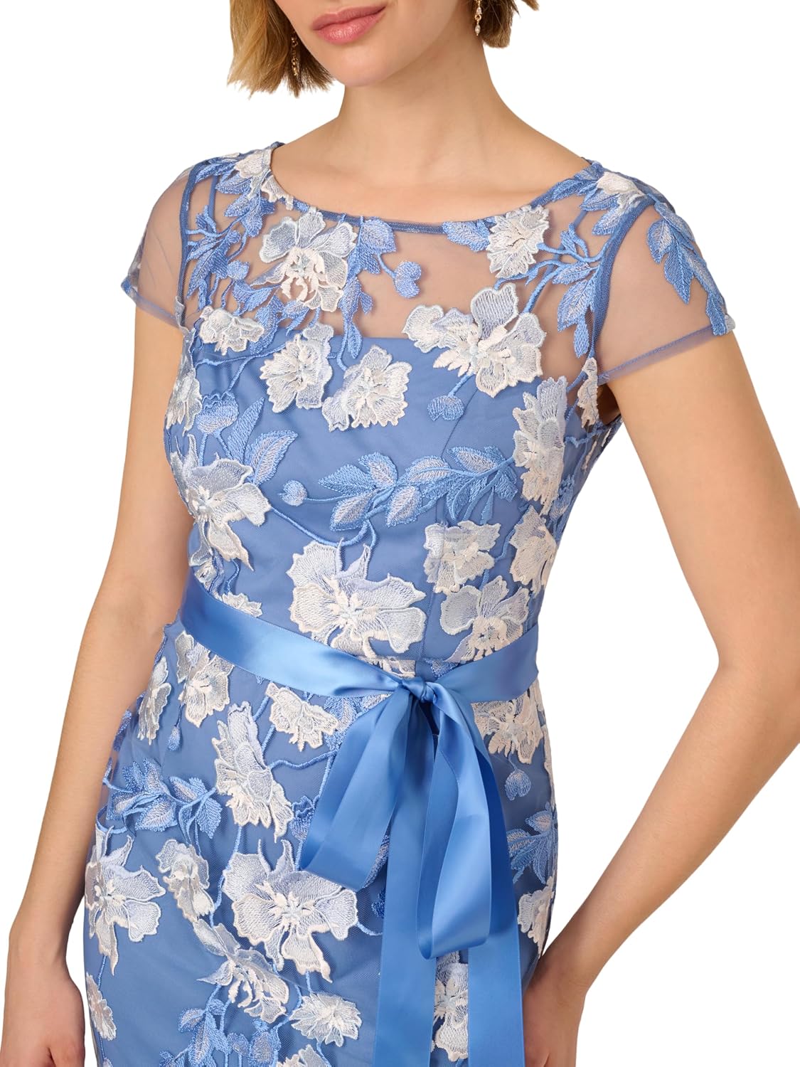 Adrianna Papell Cascading Floral Embroidered Long Column Gown
