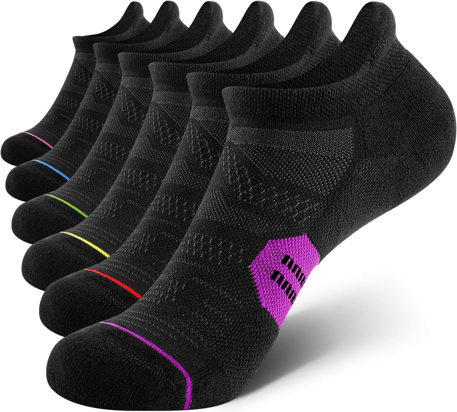CS CELERSPORT 6 Pack Women's Ankle Running Socks Cushioned Low Cut Tab Athletic Socks
