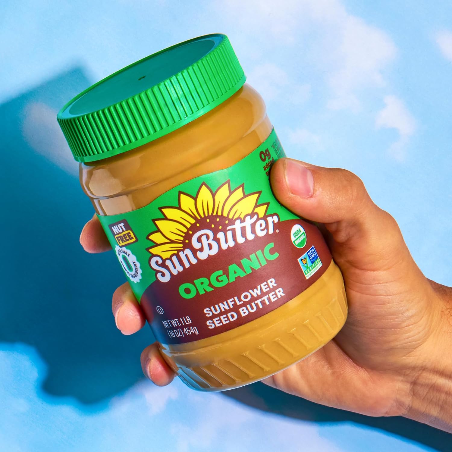 SunButter Original Sunflower Seed Butter, 16 oz Nut-Free Spread with 7g Plant-Based Protein, Roasted Rich & Savory Flavor, Smooth Texture | Vegan, Kosher & Non-GMO