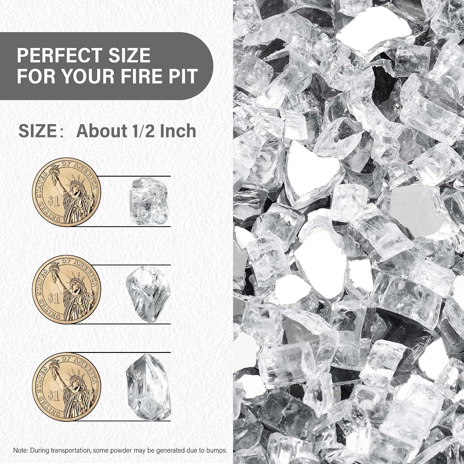 NUPICK 20 Pound Fire Glass, 1/2 Inch Reflective Fire Pit Glass