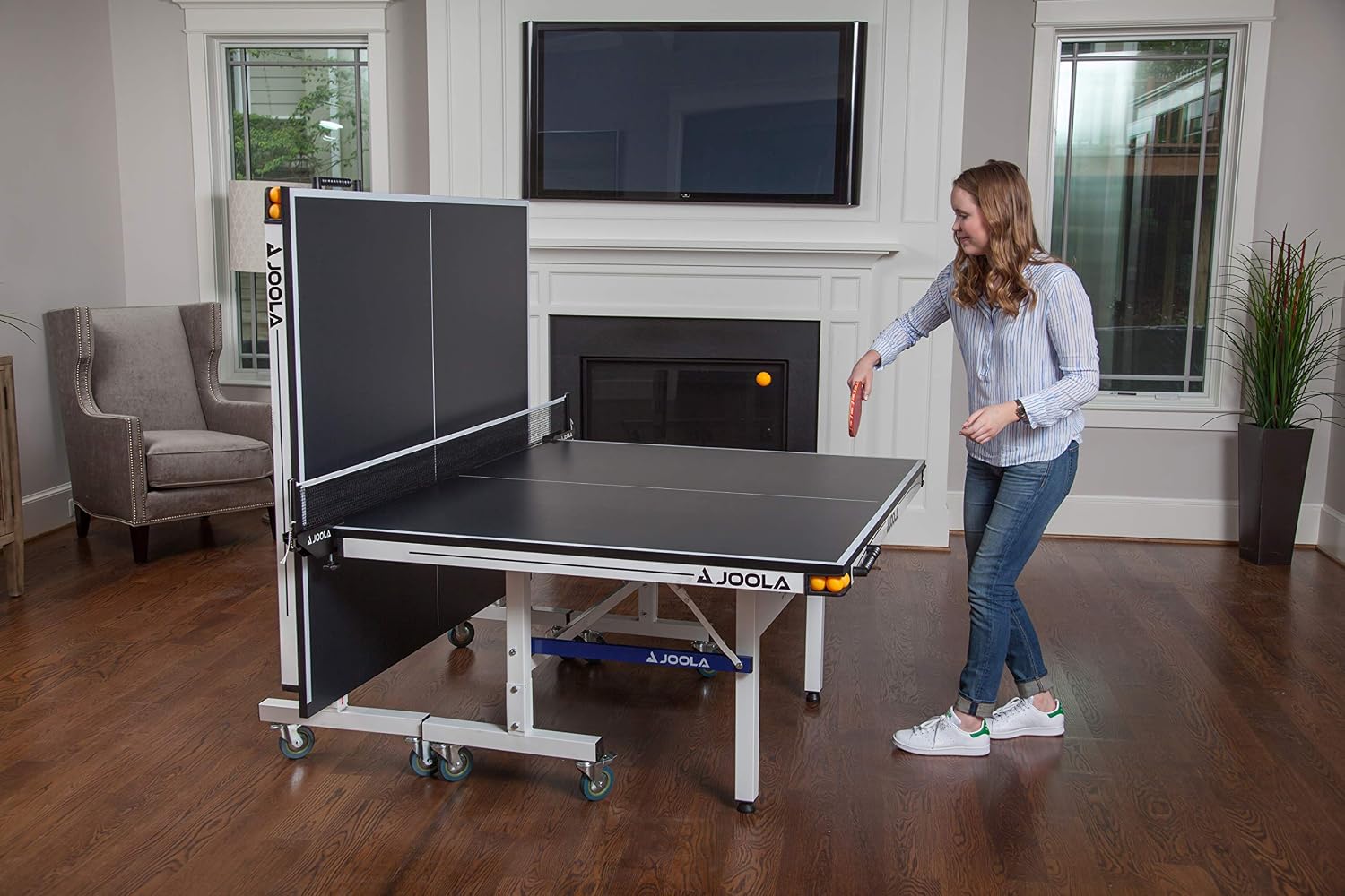 JOOLA Rally TL Professional MDF Indoor Ping Pong Table w/Quick Clamp Table Tennis Net & Post Set - 10 Minute Easy Assembly - Corner Ball Holders - Tournament Quality - Includes Playback Mode