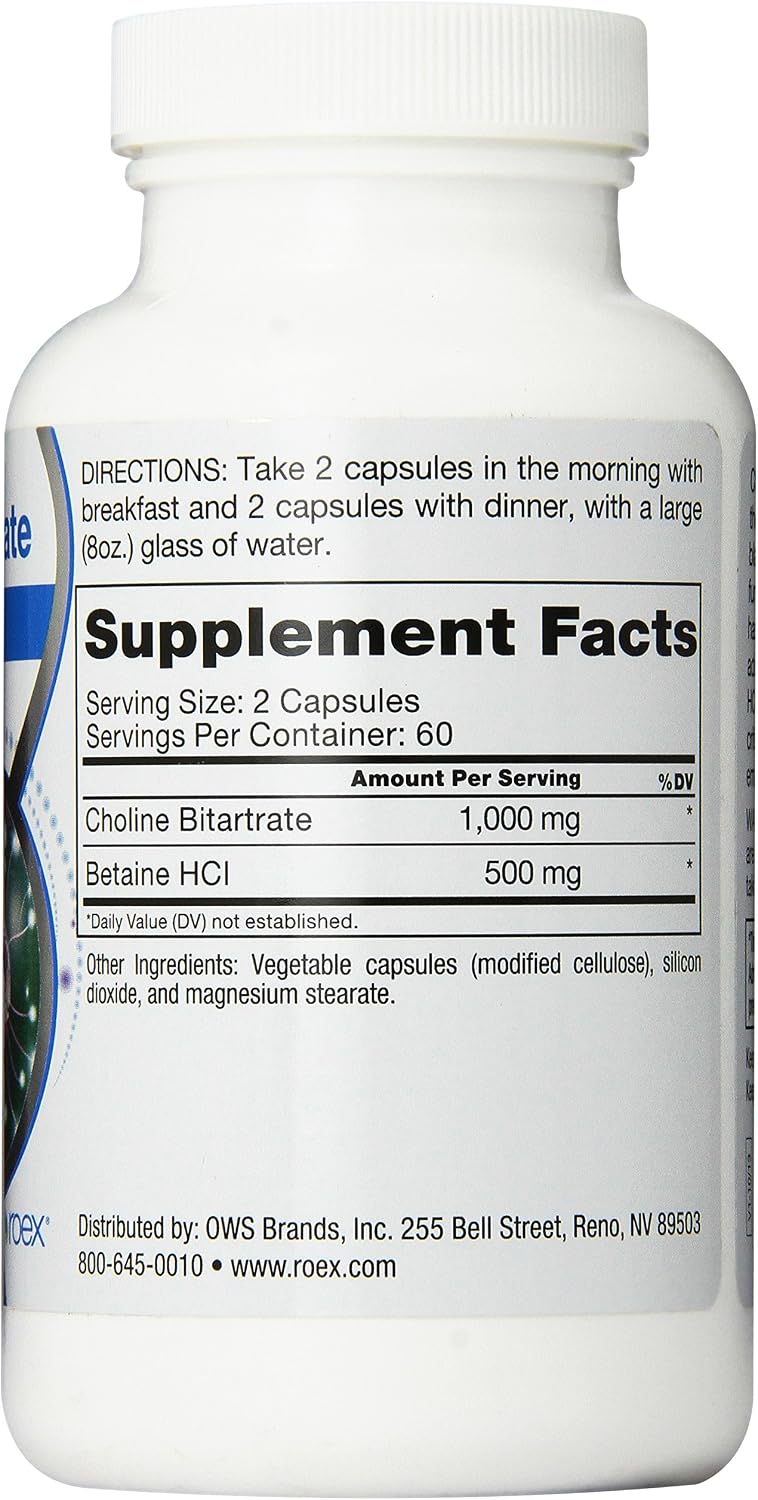 Roex Vitamins | Choline Bitartrate | Improved Brain Activity | Cellular Function | Nutritional-Supplement | 120 Count