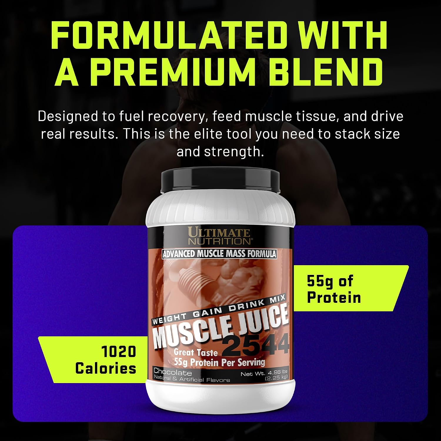 Ultimate Nutrition Muscle Juice 2544 Mass Gainer, Vanilla, 4.96 lb | 55g Protein Blend, 162g Carbs, 17g Fat, 1020 Calories, High Calorie Weight Gainer For Muscle Growth And Recovery