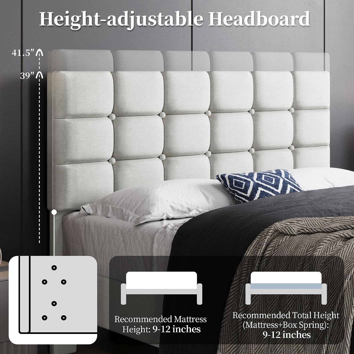 Yaheetech Full Size Upholstered Tufted Bed Frame with Headboard, Dark Gray | Sturdy engineered wood frame with linen fabric upholstery features a soft tufted headboard for easy assembly and support