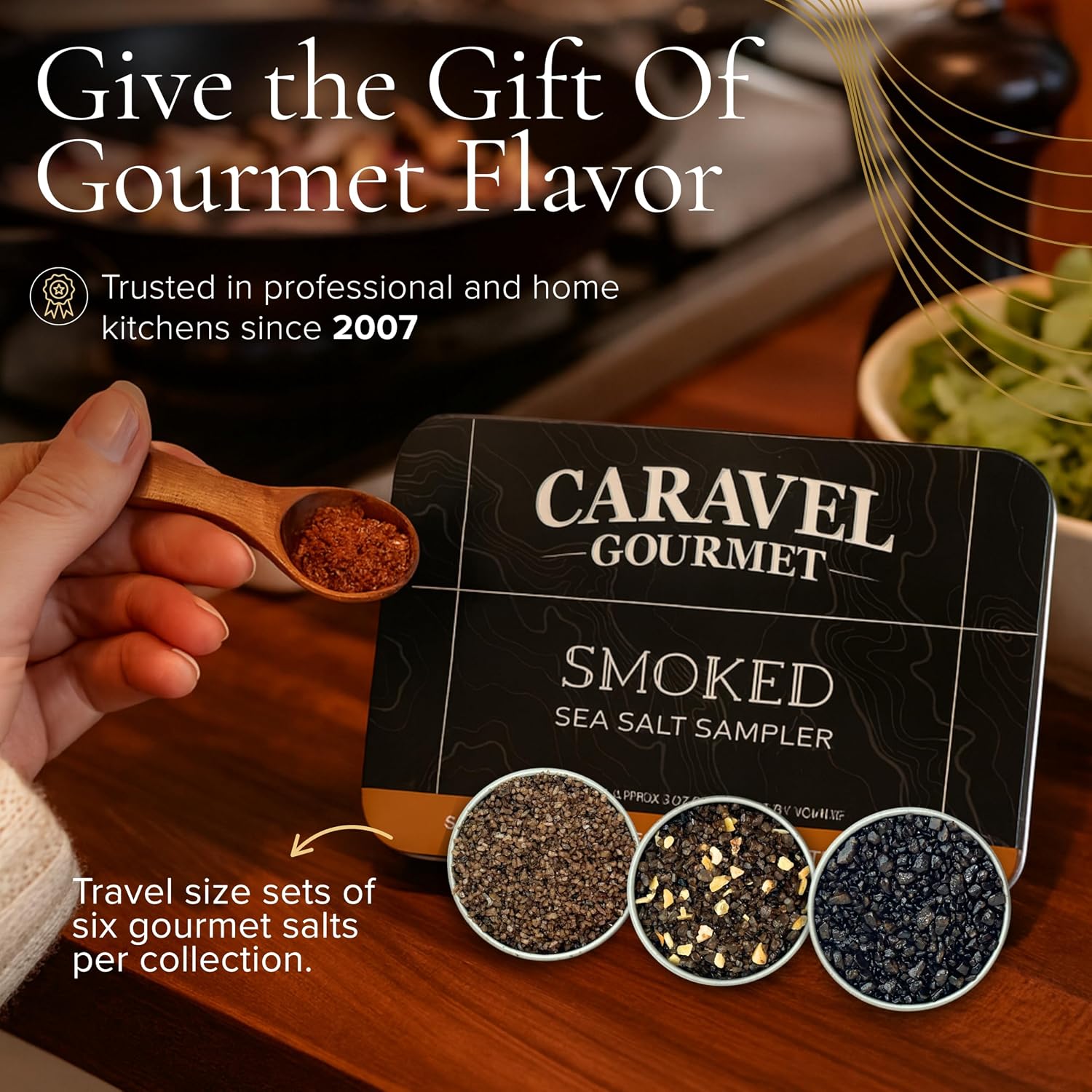 Caravel Gourmet Smoked Sea Salt Sampler, 6-Flavor Grilling Salts, 0.5 oz | Grilling & cooking salts bundle, finishing salt & spice variety pack gift for special occasions