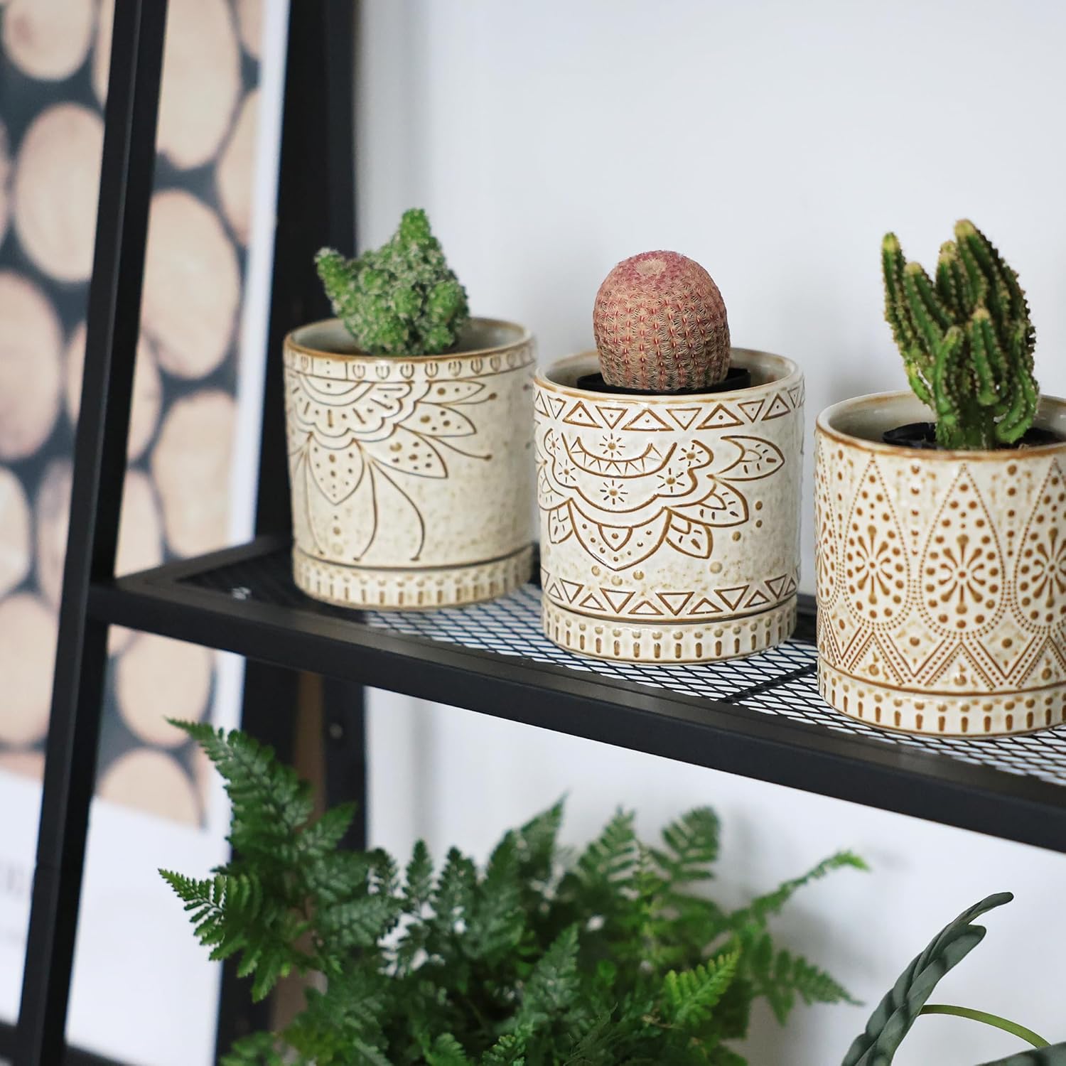 Gepege Ceramic Plant Pots, 6 Inch Indoor Planters with Drainage & Saucers