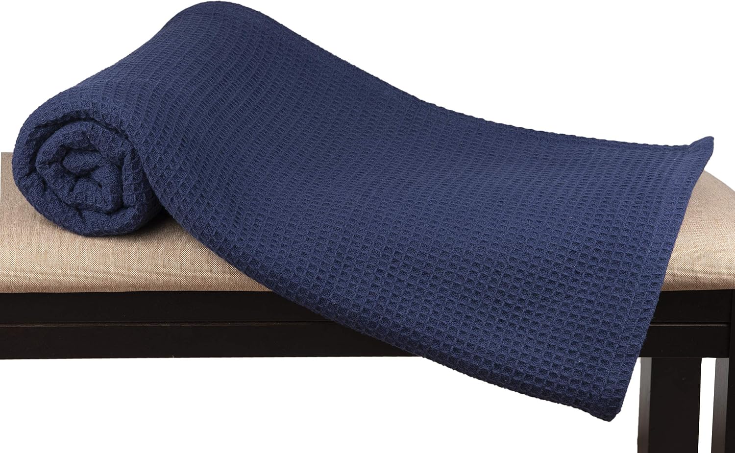 Glamburg 100% Cotton Thermal Bed Blanket, Soft Waffle, Queen Size, All Season, Navy Blue
