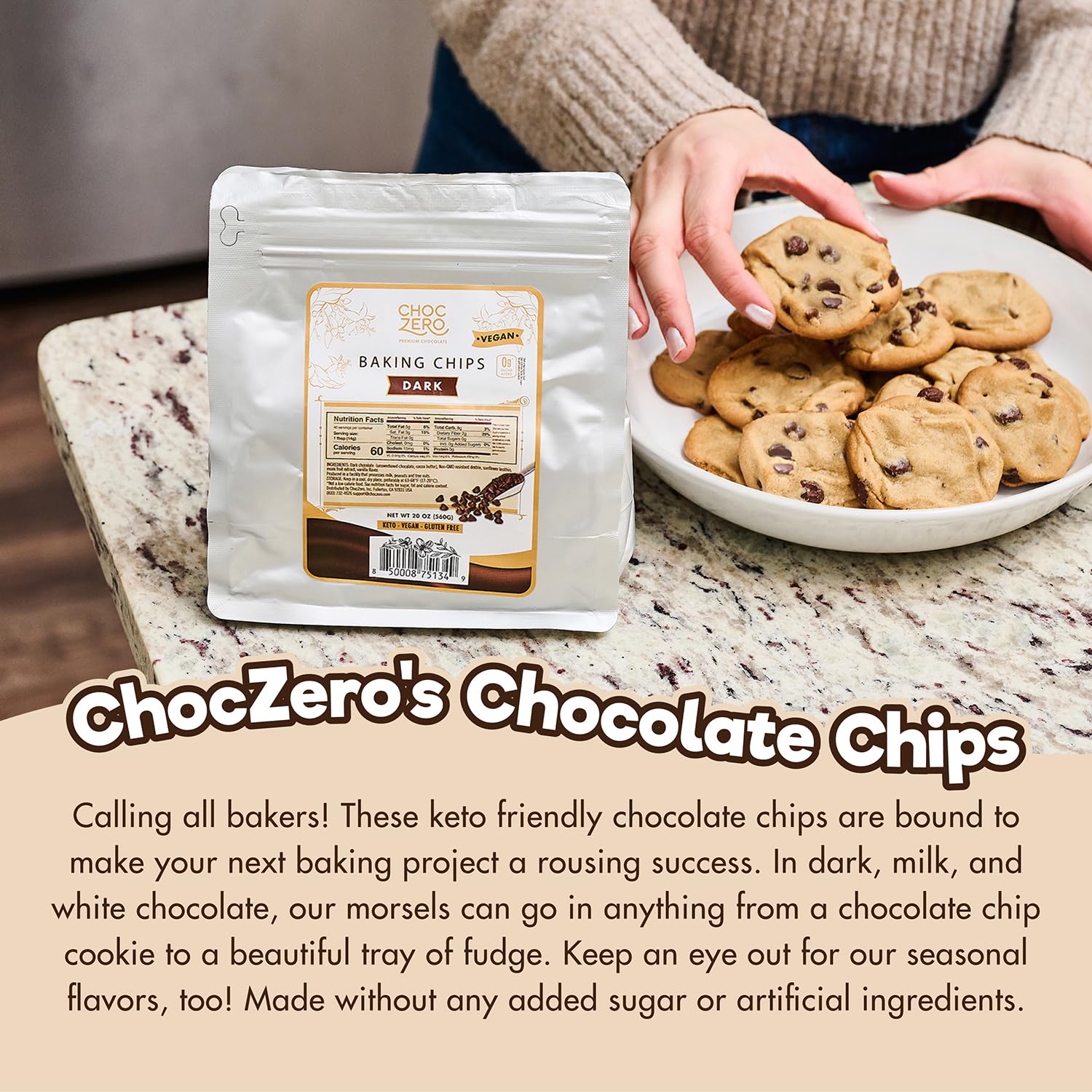 ChocZero Sugar Free Chocolate Chips, Milk Chocolate, 20 oz Bag