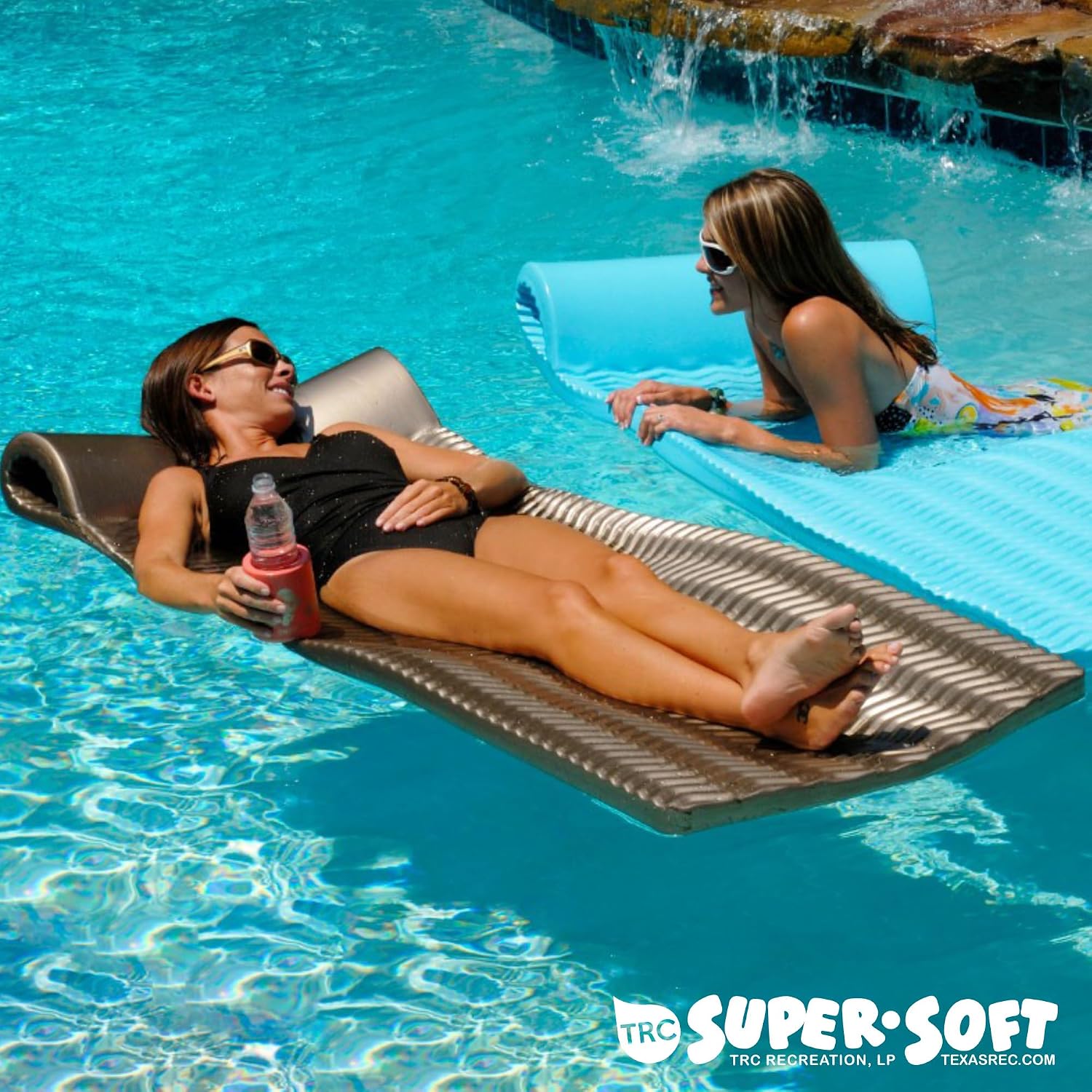 TRC Recreation Serenity 1.5” Thick Vinyl Coated Foam Swimming Pool Float Mat Adult Lounger with Built-in Roll Pillow