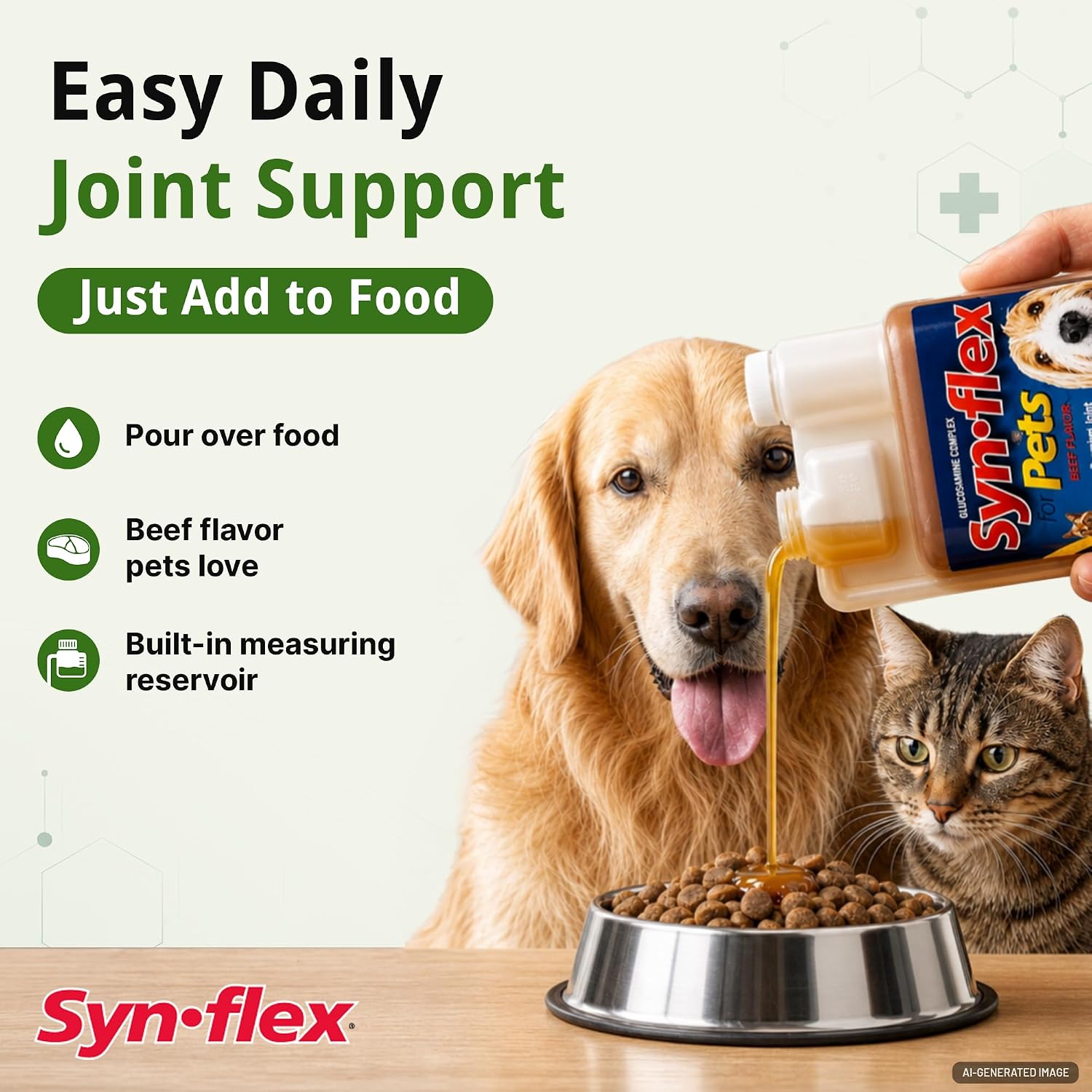 Synflex Concentrated 8oz Joint Supplement Bottle | Glucosamine Chondroitin Liquid for Dogs & Cats | Boswellia Yucca Manganese | Beef Flavor | Made