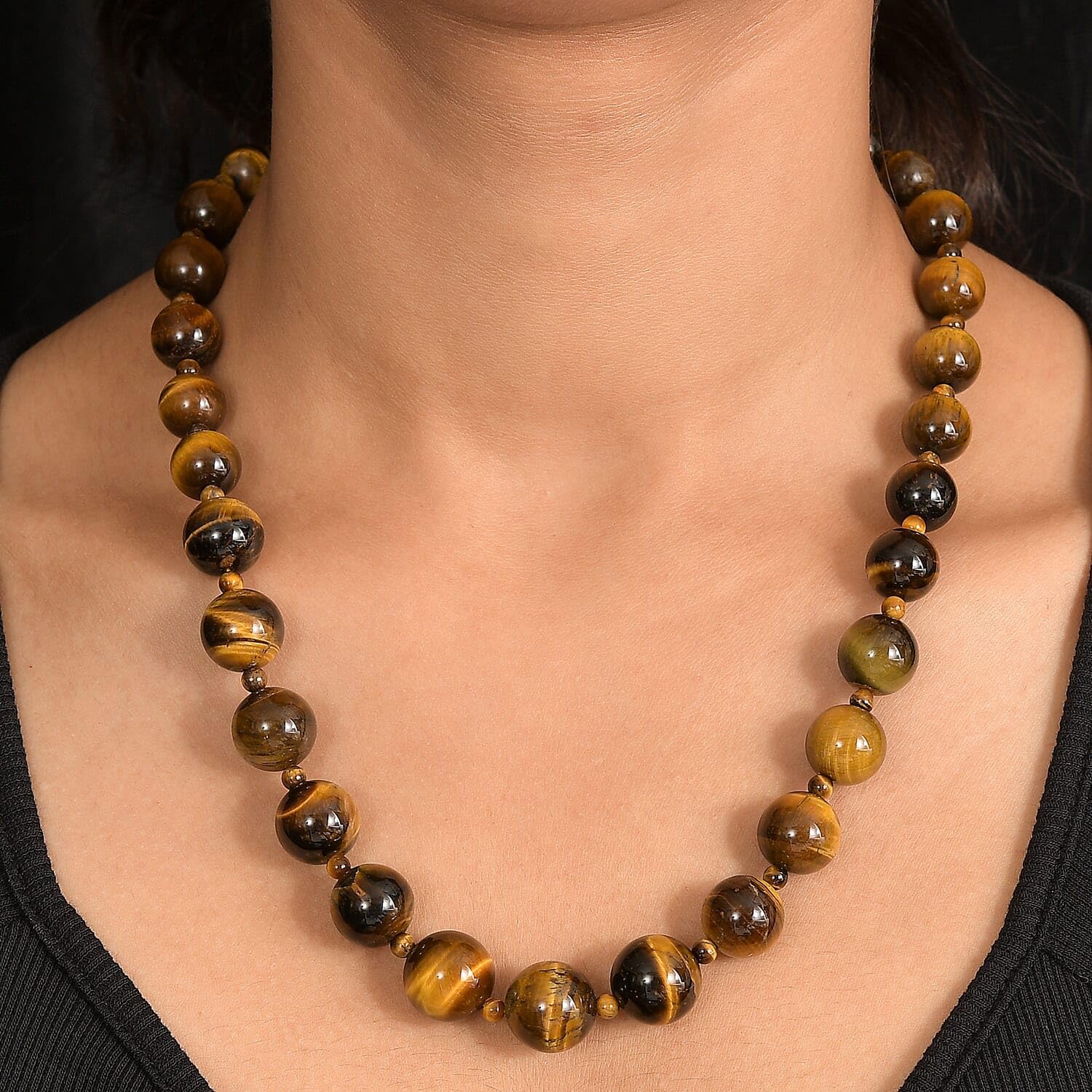 Tigers Eye 470.00 ctw Beaded Necklace in Platinum Plated 20 Inches