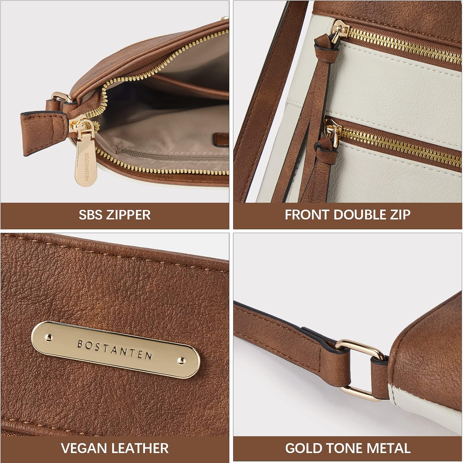 BOSTANTEN Crossbody Purses for Women Medium Shoulder Bag Quilted Handbags with Zipper Pocket