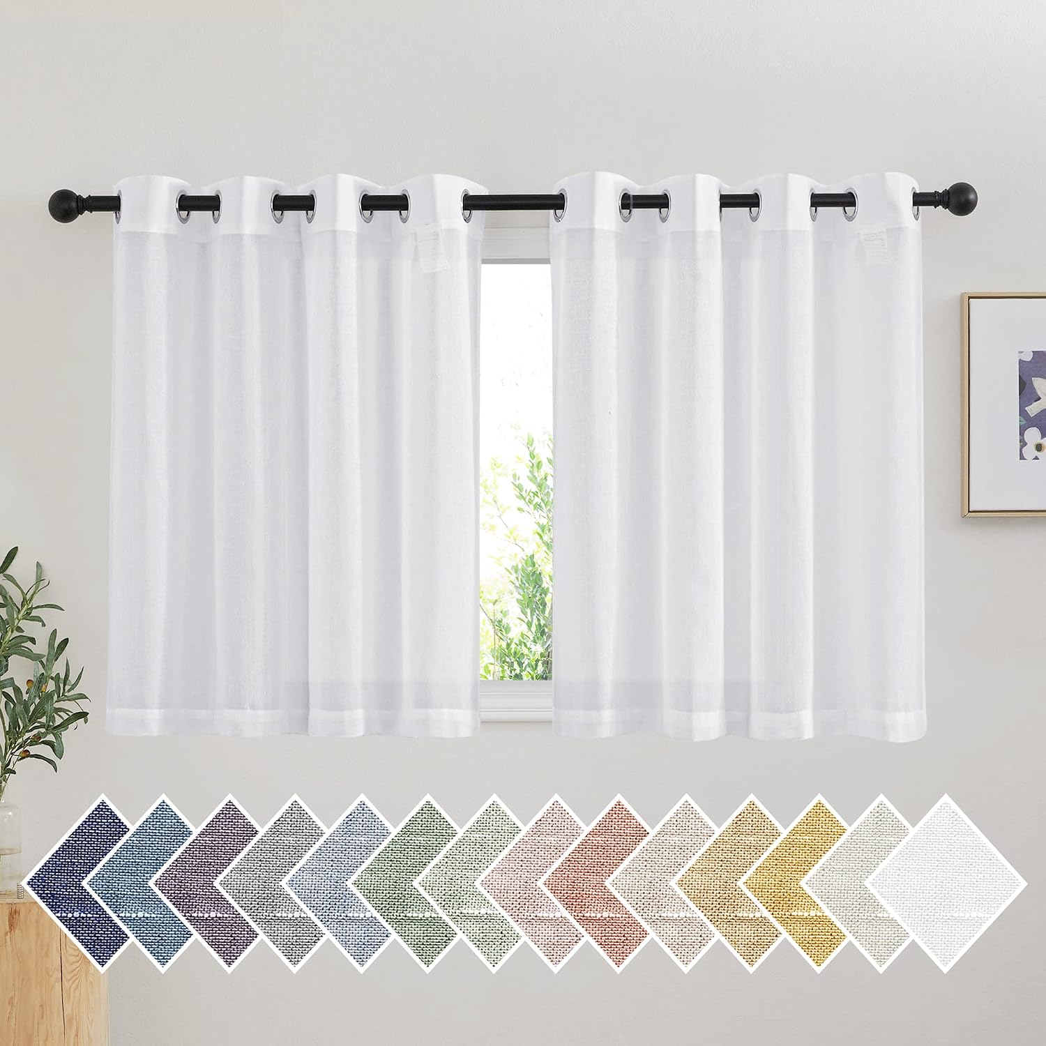 NICETOWN Linen Curtains Semi Sheer Bedroom Window Curtains