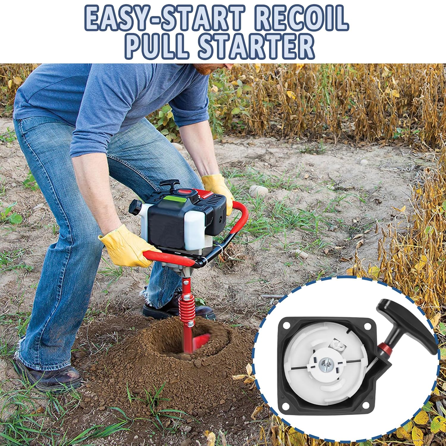 Podoy 63022 Pull Start Starter Recoil & 300430 Power Head for Earth Auger | Compatible with Earthquake E43 E43CE E43WC MD43