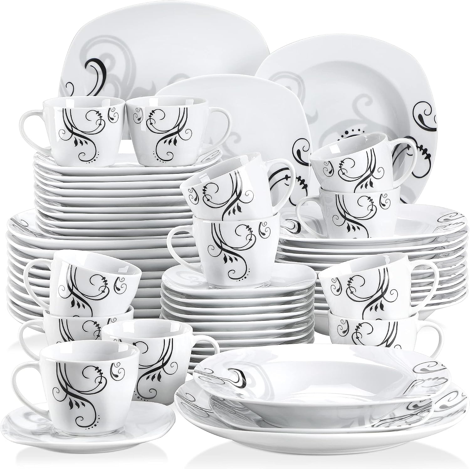 VEWEET 30 PCS Ceramic Dinnerware Sets for 6, Pink Floral Dish Set, ANNIE | Porcelain Dinner Set Including Dessert Plates, Soup Plates, Dinner Plates, Cups & Saucers, Microwave & Dishwasher Safe