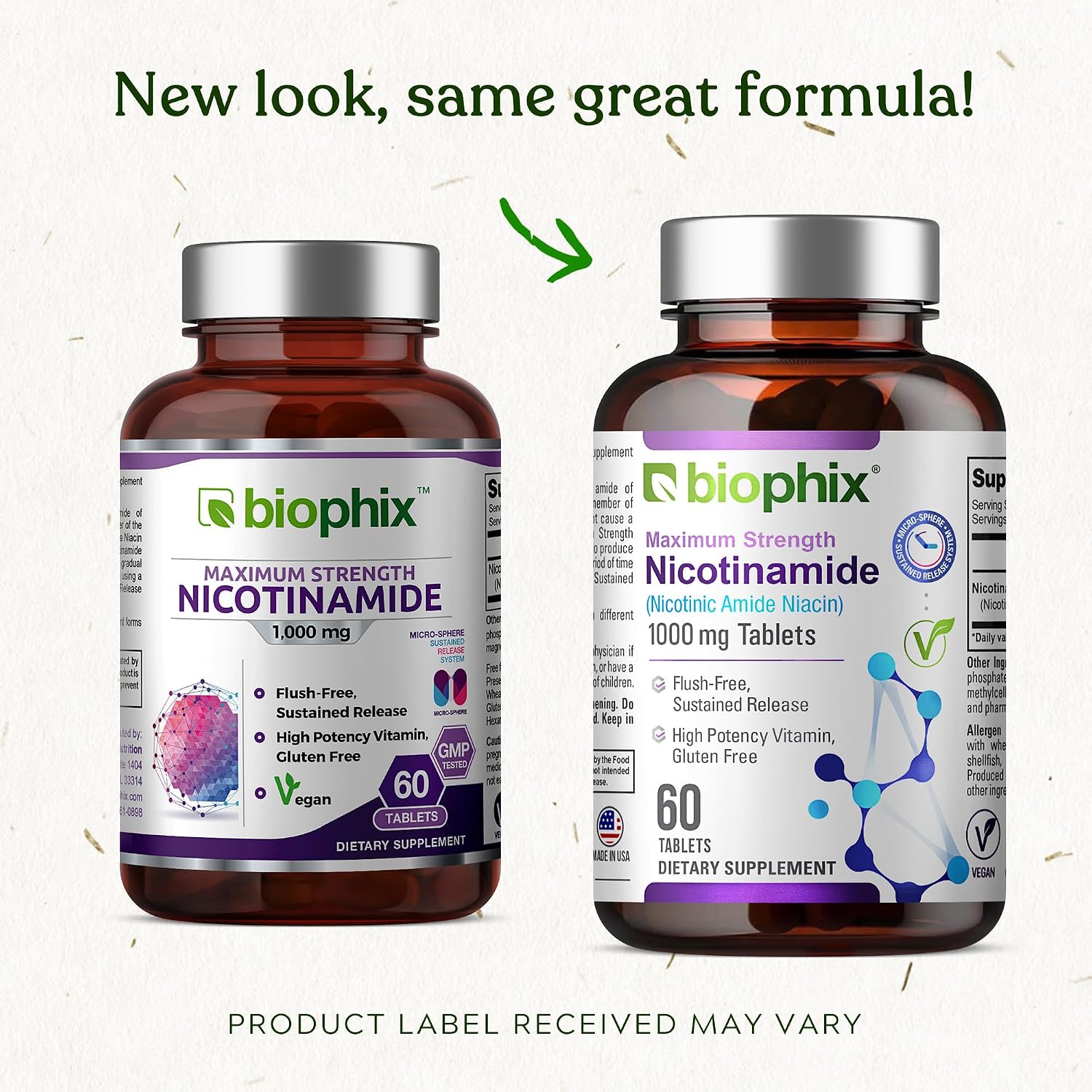 biophix B-3 Nicotinamide 1000 mg 60 Tablets Extra Strength Timed Release - Nicotinic Amide Niacin Natural Flush-Free Vitamin Formula - Supports Skin