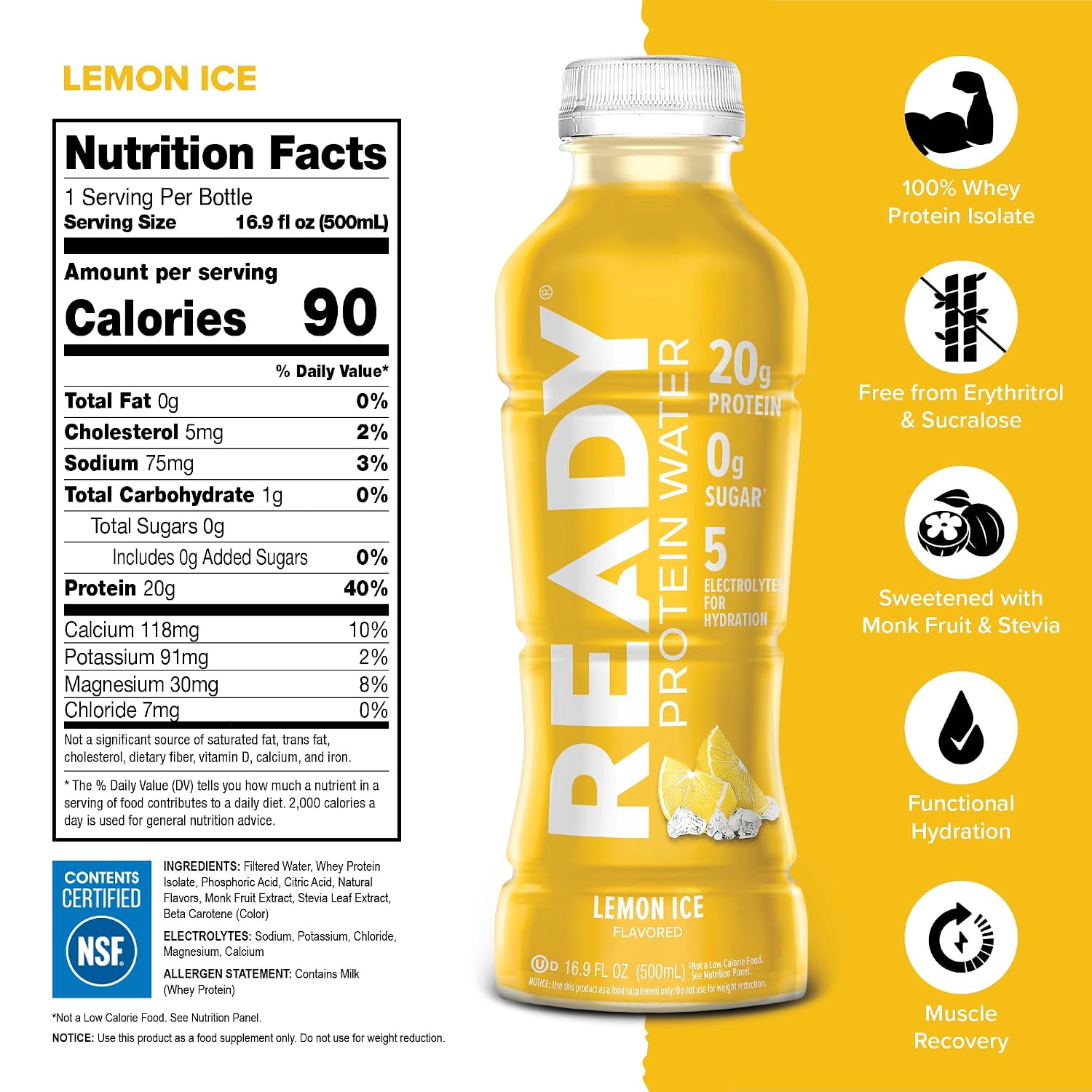 Ready Clear Protein Water, Blueberry, 20g Whey Protein Isolate, 12 Pack
