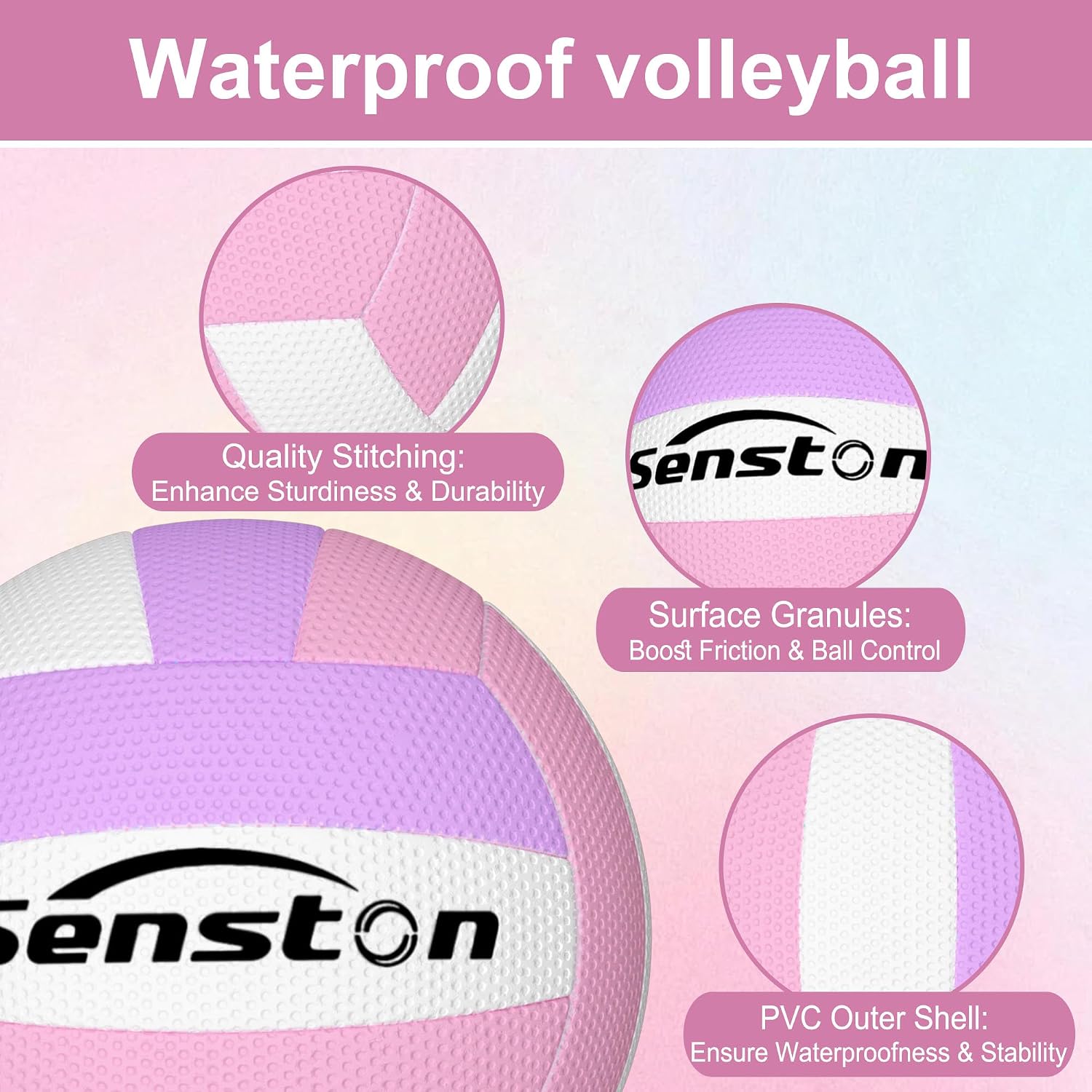Senston Volleyball Official Size 5 Soft Waterproof for Indoor Outdoor Beach