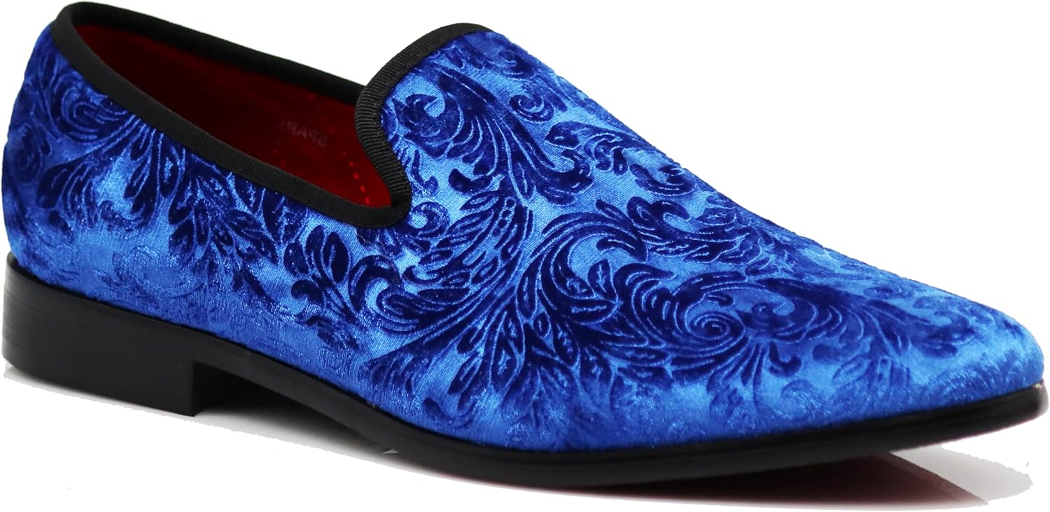 SPK35 Men's Vintage Velvet Flower Designer Dress Loafers Slip On Shoes Classic Tuxedo Dress Shoes