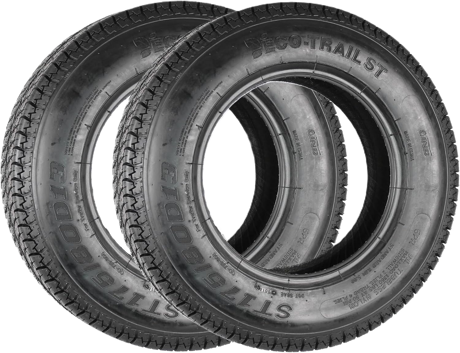 eCustomrim 2-Pack ST175/80D13 13 Inch DEEP TREAD Trailer Tire Load Range C | 6-Ply 1360 Lbs 175/80D13 175 80 13 Heavy Duty Equipment Utility Trailer
