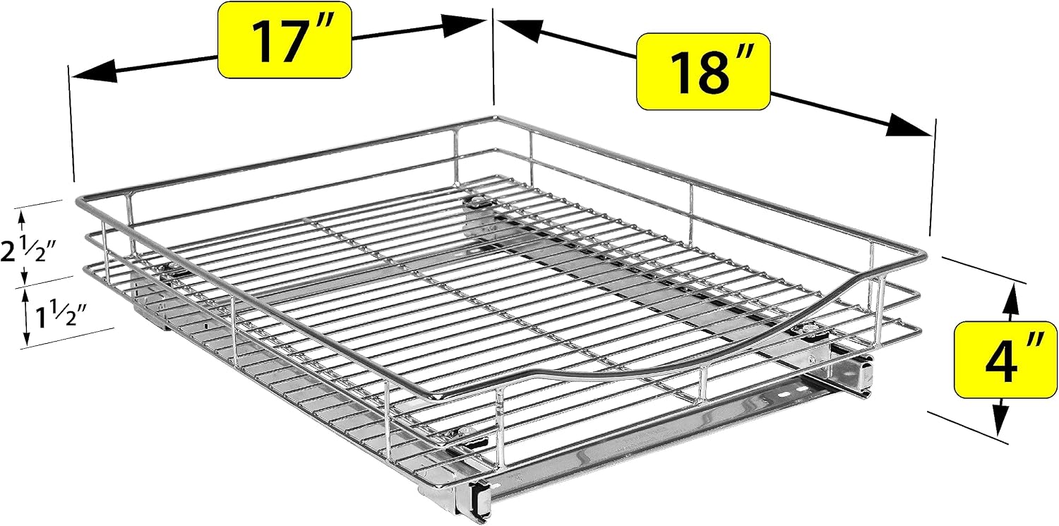 LYNK PROFESSIONAL® Pull Out Cabinet Organizer, Kitchen Slide Out Drawer | 11W x 21D Chrome cabinet pull-out shelves with 3/4-extension glides create easy-access storage for cookware and pantry items